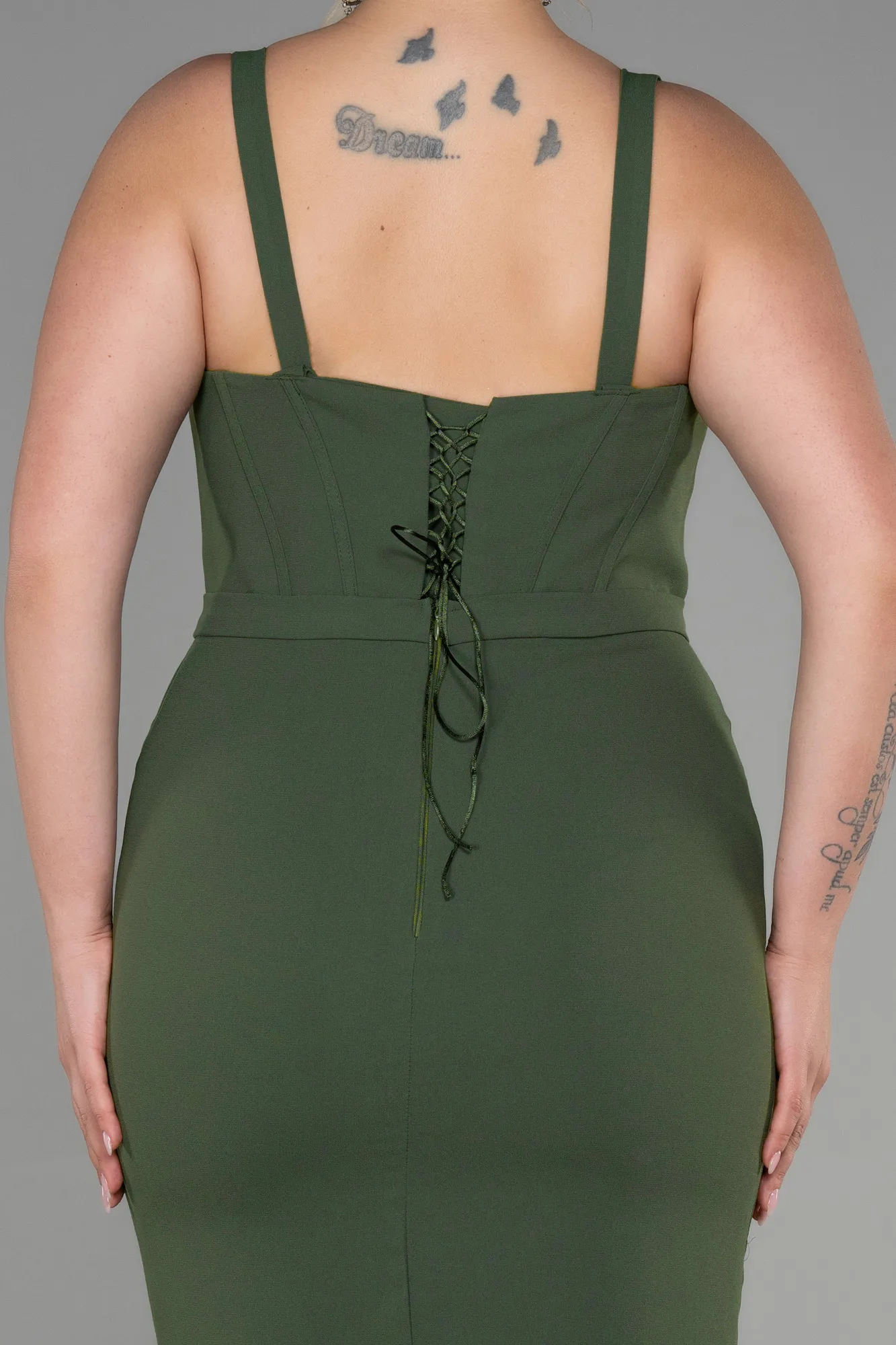 Olive Drab-Midi Plus Size Invitation Dress ABK1882