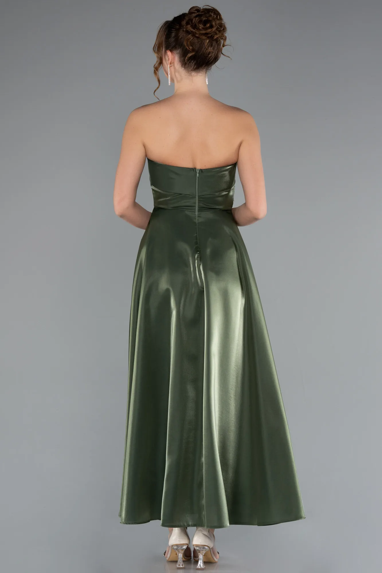 Olive Drab-Midi Satin Cocktail Dress ABK2363