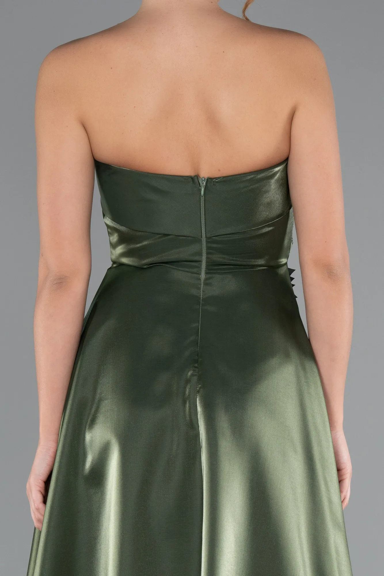 Olive Drab-Midi Satin Cocktail Dress ABK2363