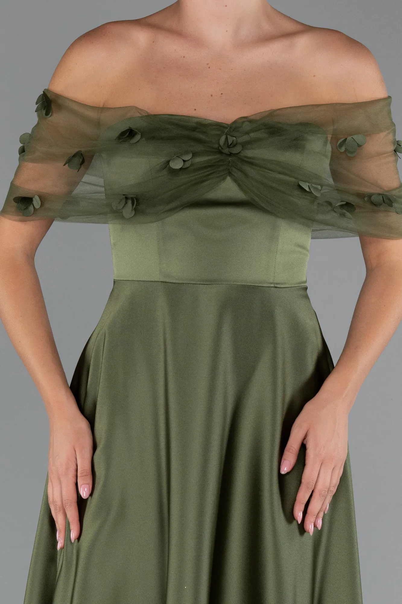 Olive Drab-Midi Satin Party Dress ABK2431