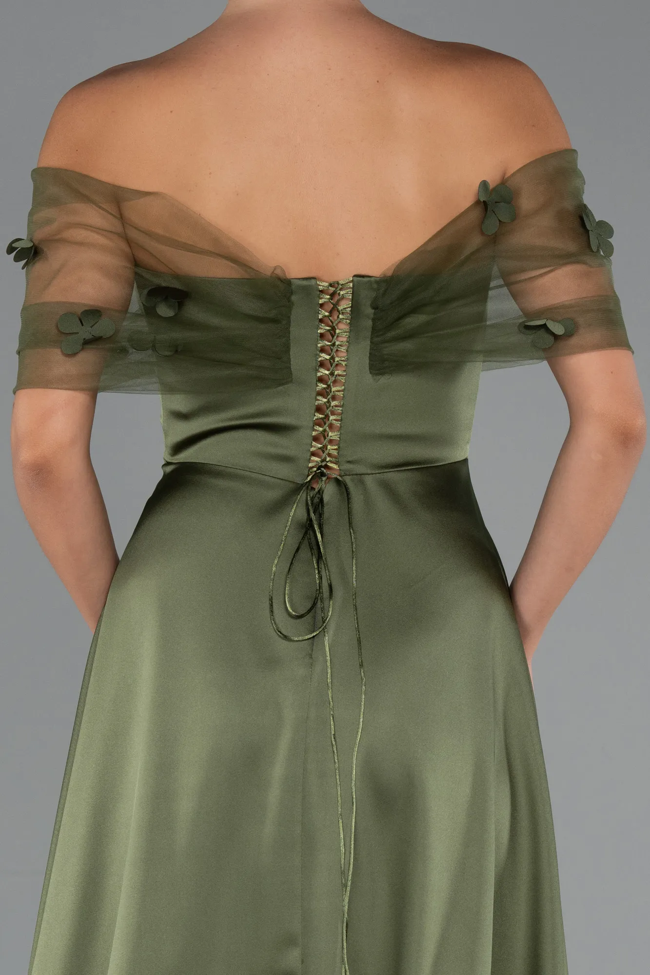 Olive Drab-Midi Satin Party Dress ABK2431