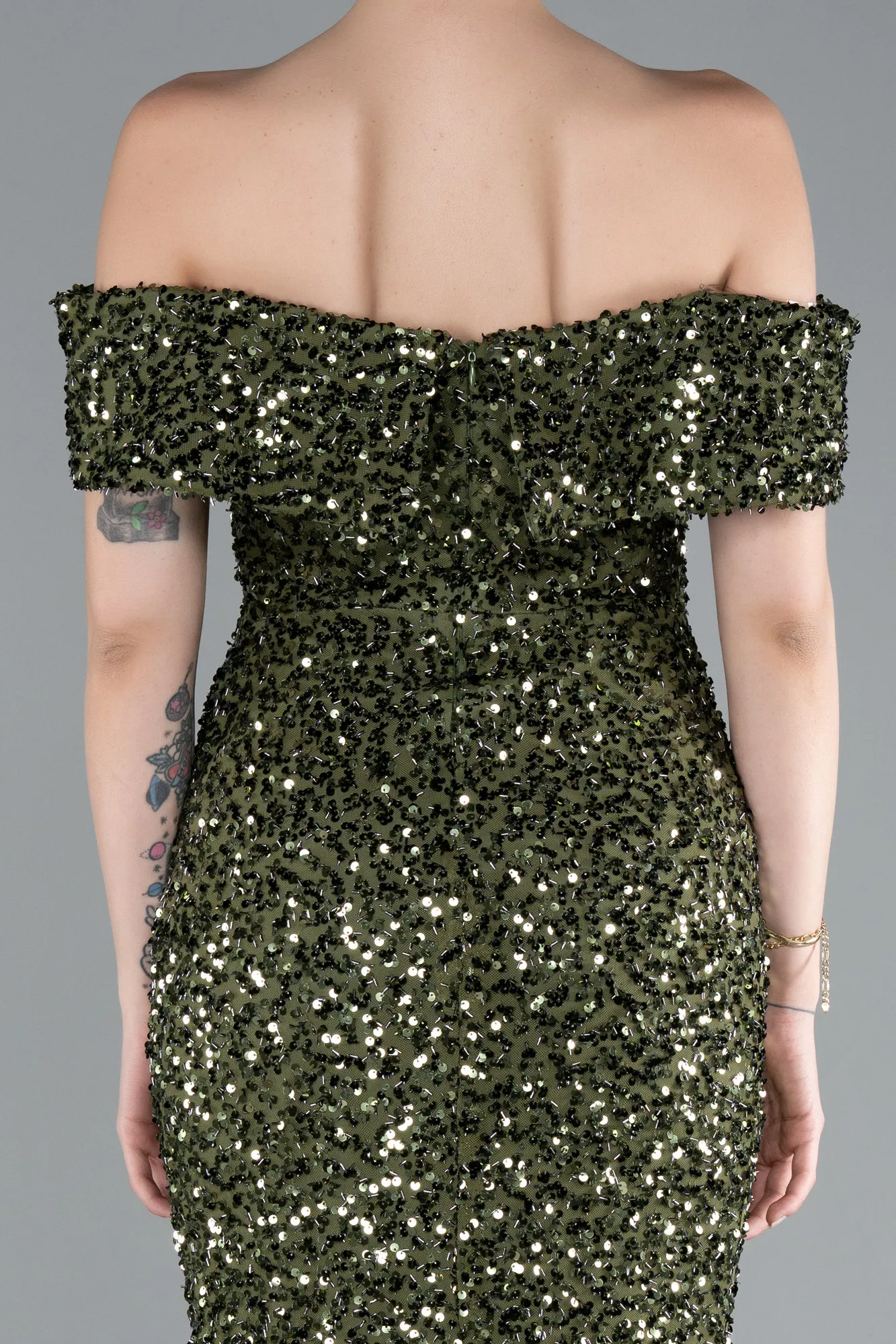 Olive Drab-Off The Shoulder Long Sequin Mermaid Prom Dress ABU4778