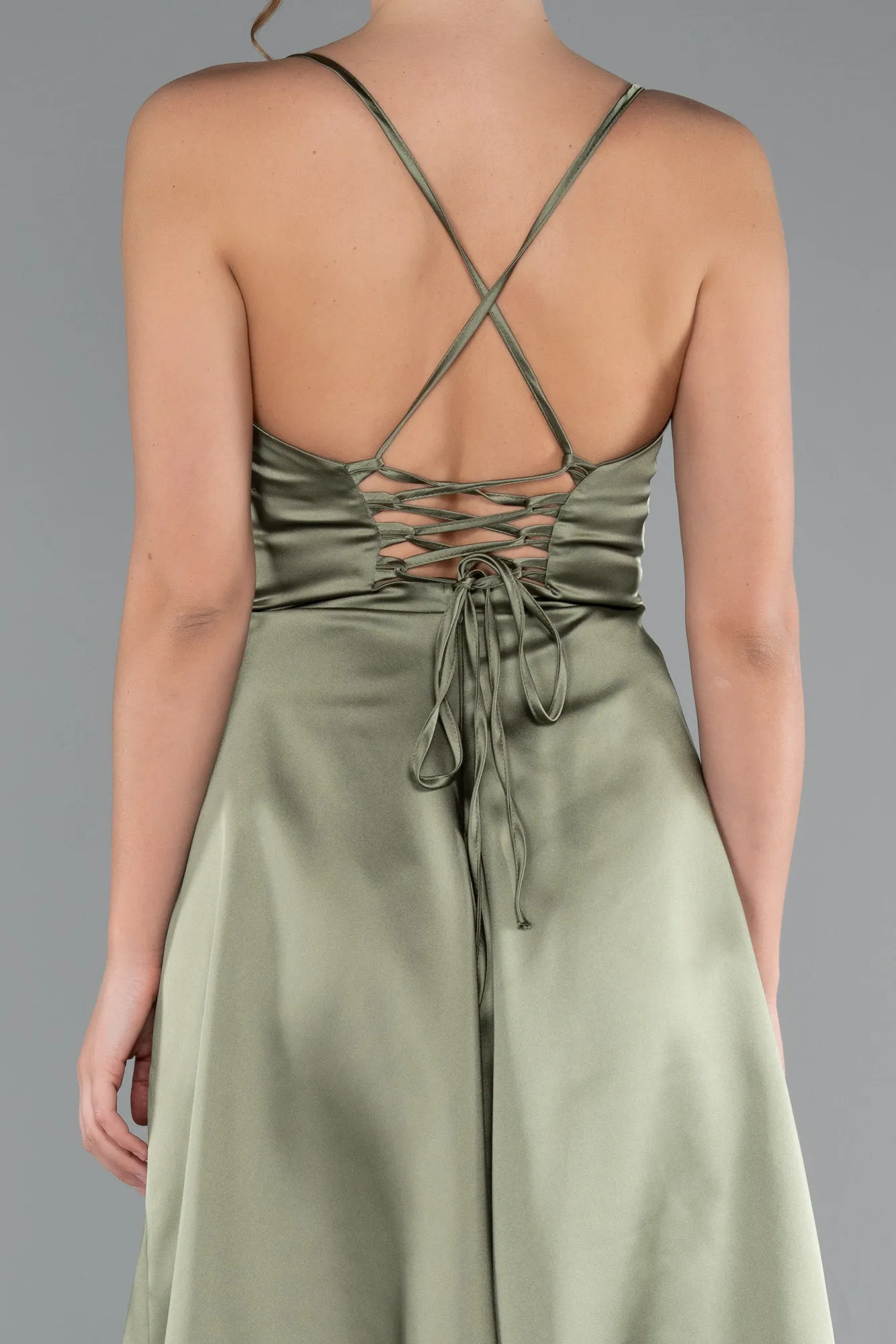 Olive Drab-Short Satin Cocktail Dress ABK2366