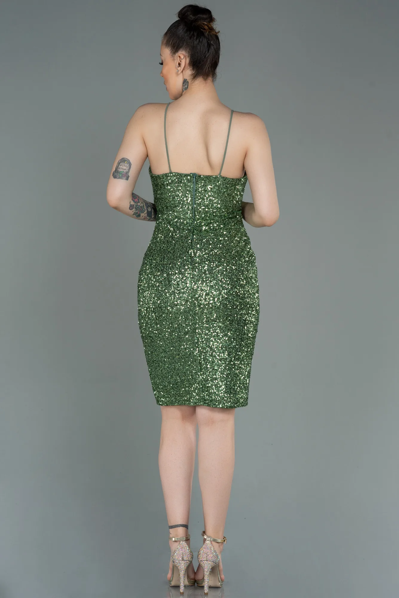 Olive Drab-Short Scaly Invitation Dress ABK1763