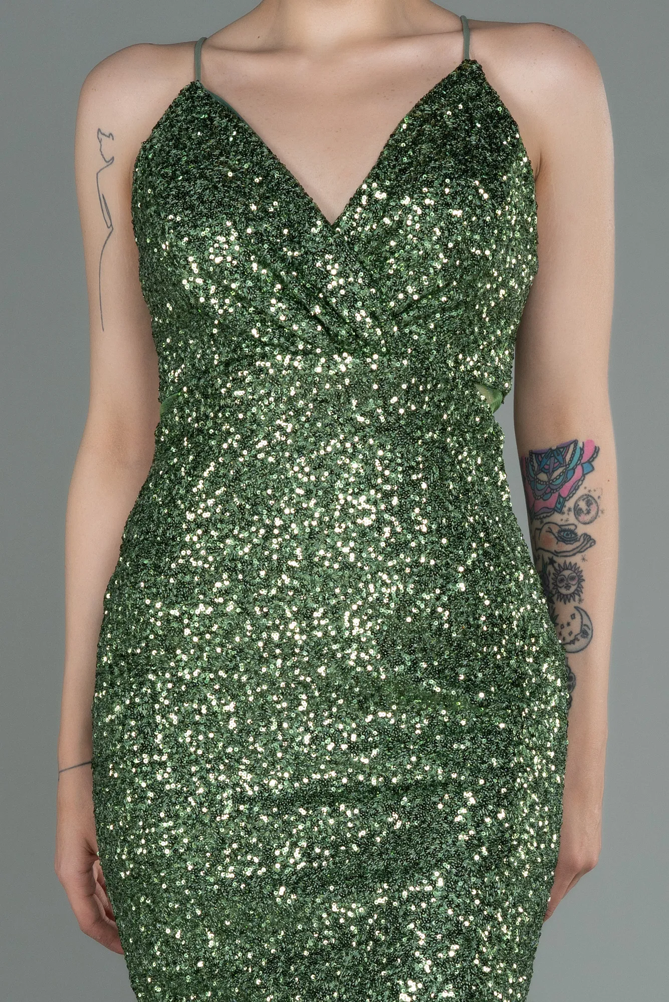 Olive Drab-Short Scaly Invitation Dress ABK1763