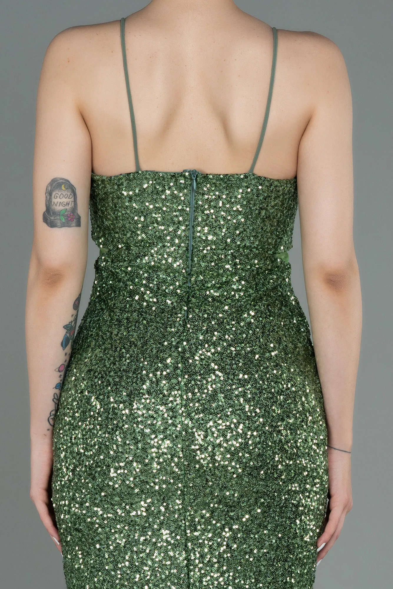 Olive Drab-Short Scaly Invitation Dress ABK1763