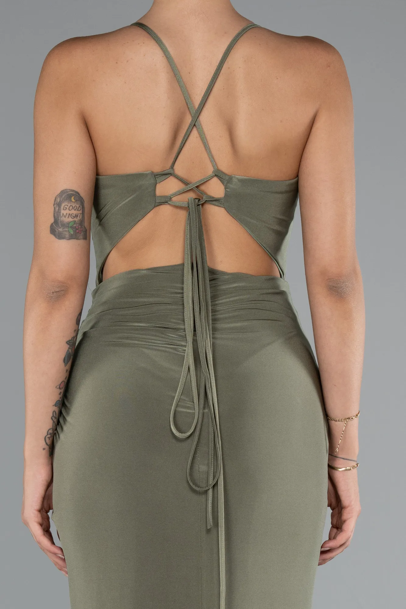 Olive Drab-Slit Long Evening Dress ABU3949