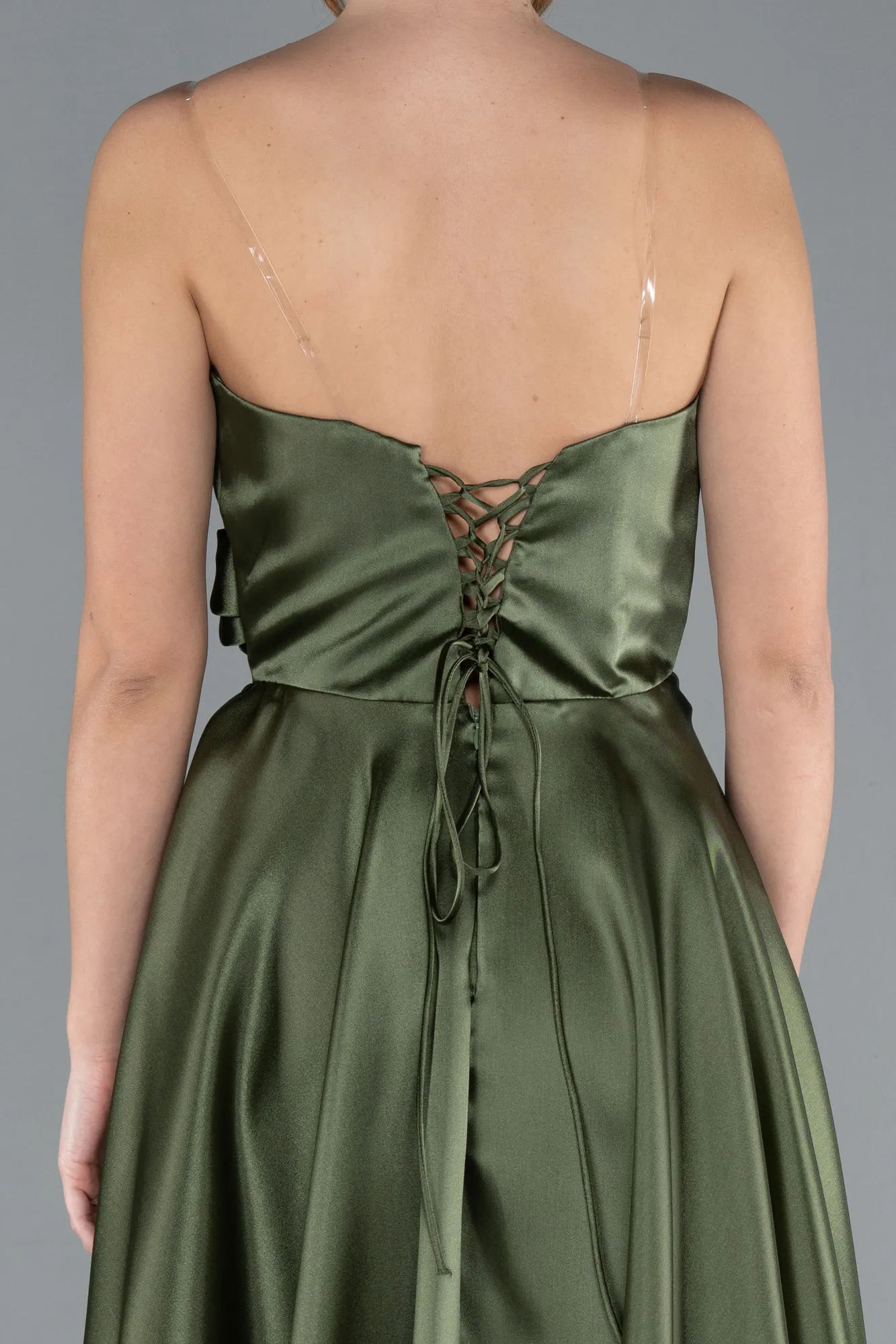 Olive Drab-Strapless Slit Long Satin Prom Dress ABU4680