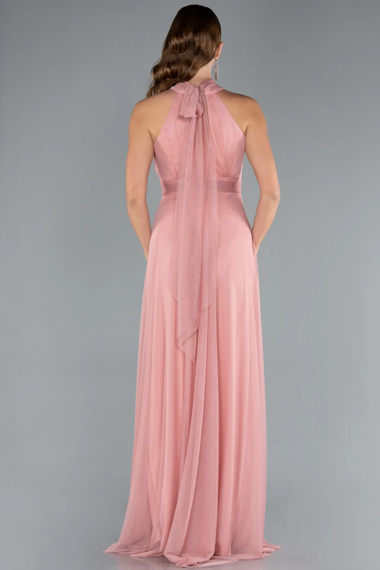 Onion Skin-Halter Neck Long Graduation Prom Dress ABU3252