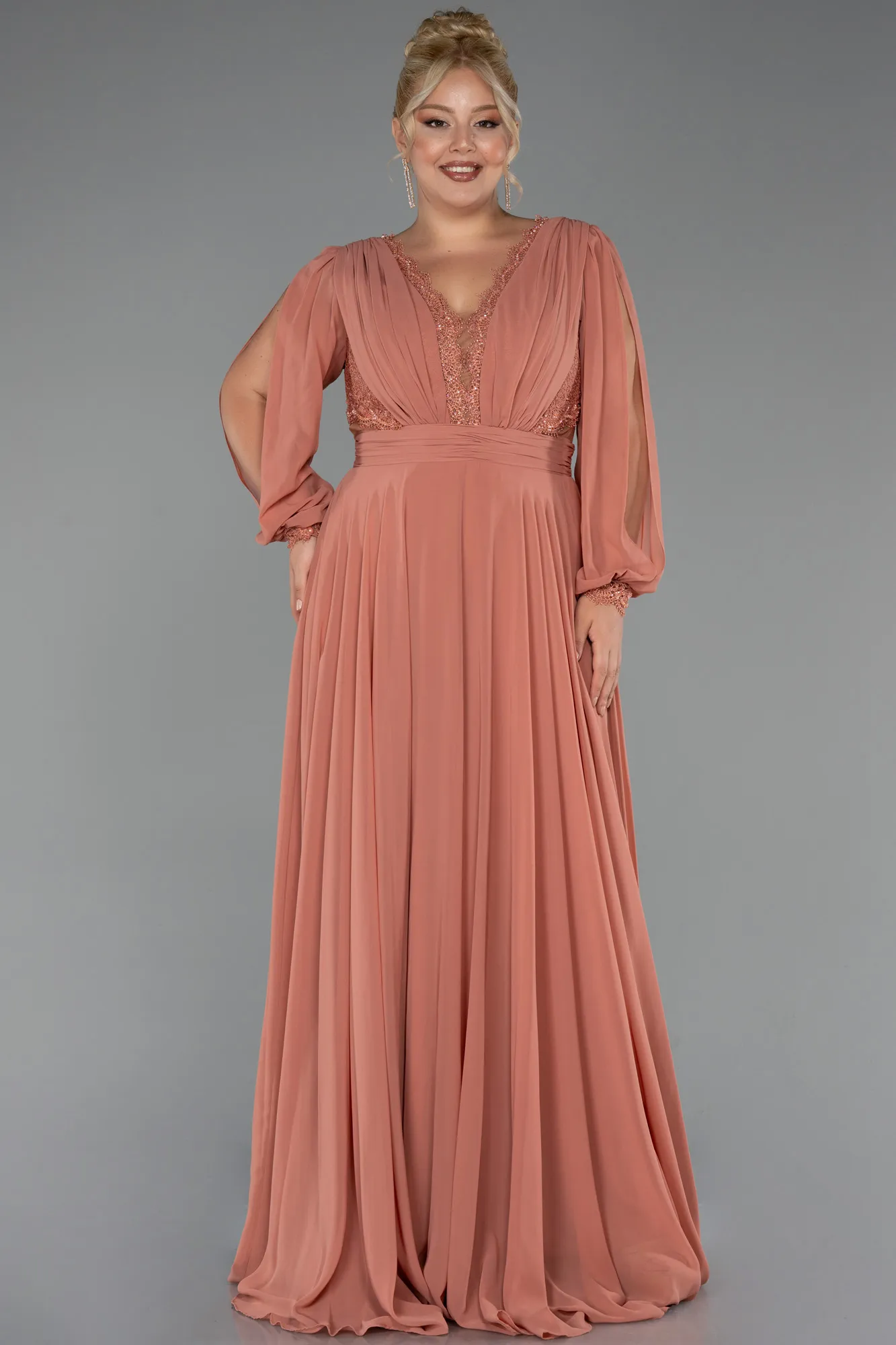 Onion Skin-Long Chiffon Formal Plus Size Dress ABU5276