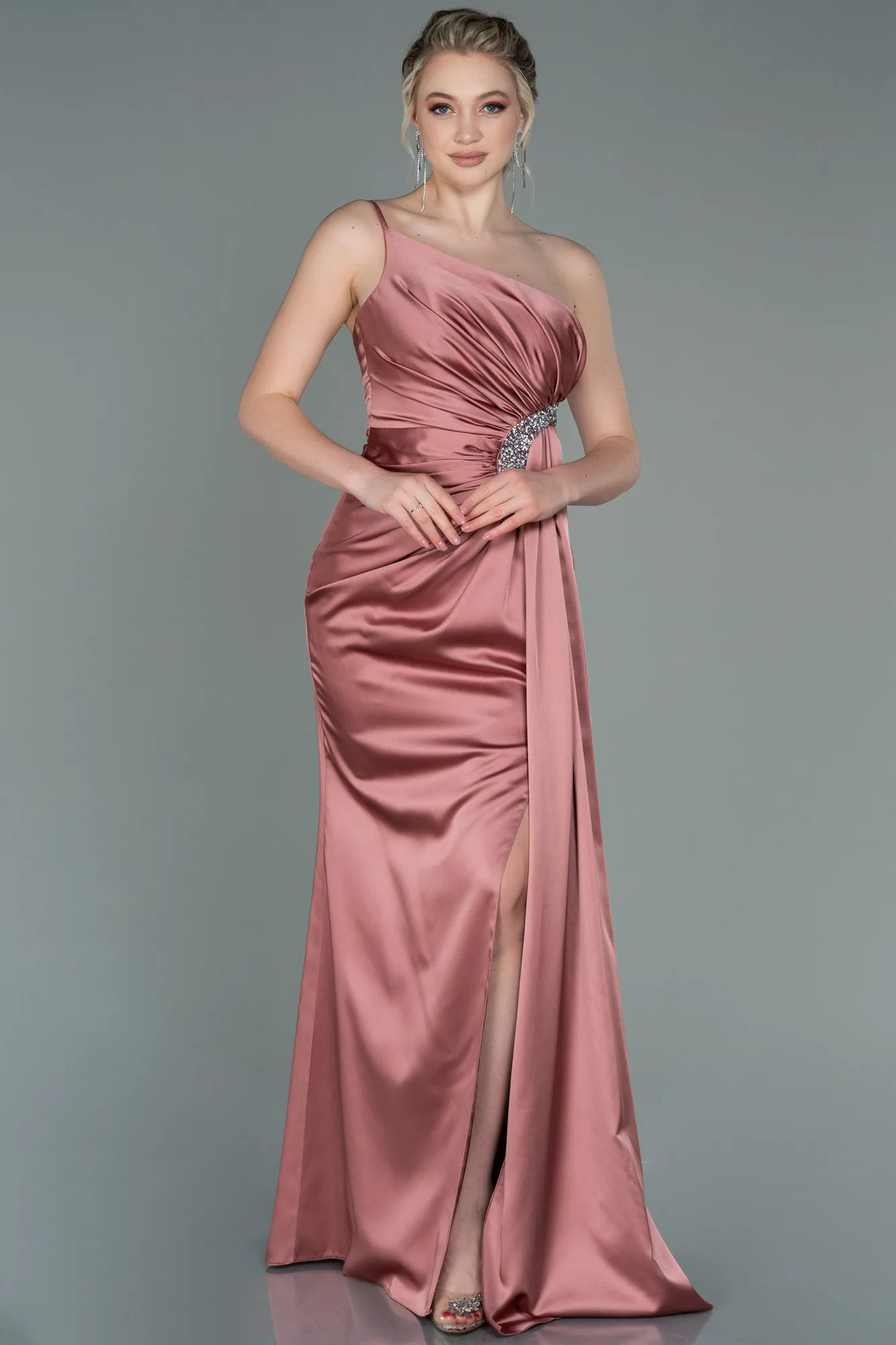 Onion Skin-Long Satin Engagement Dress ABU3088