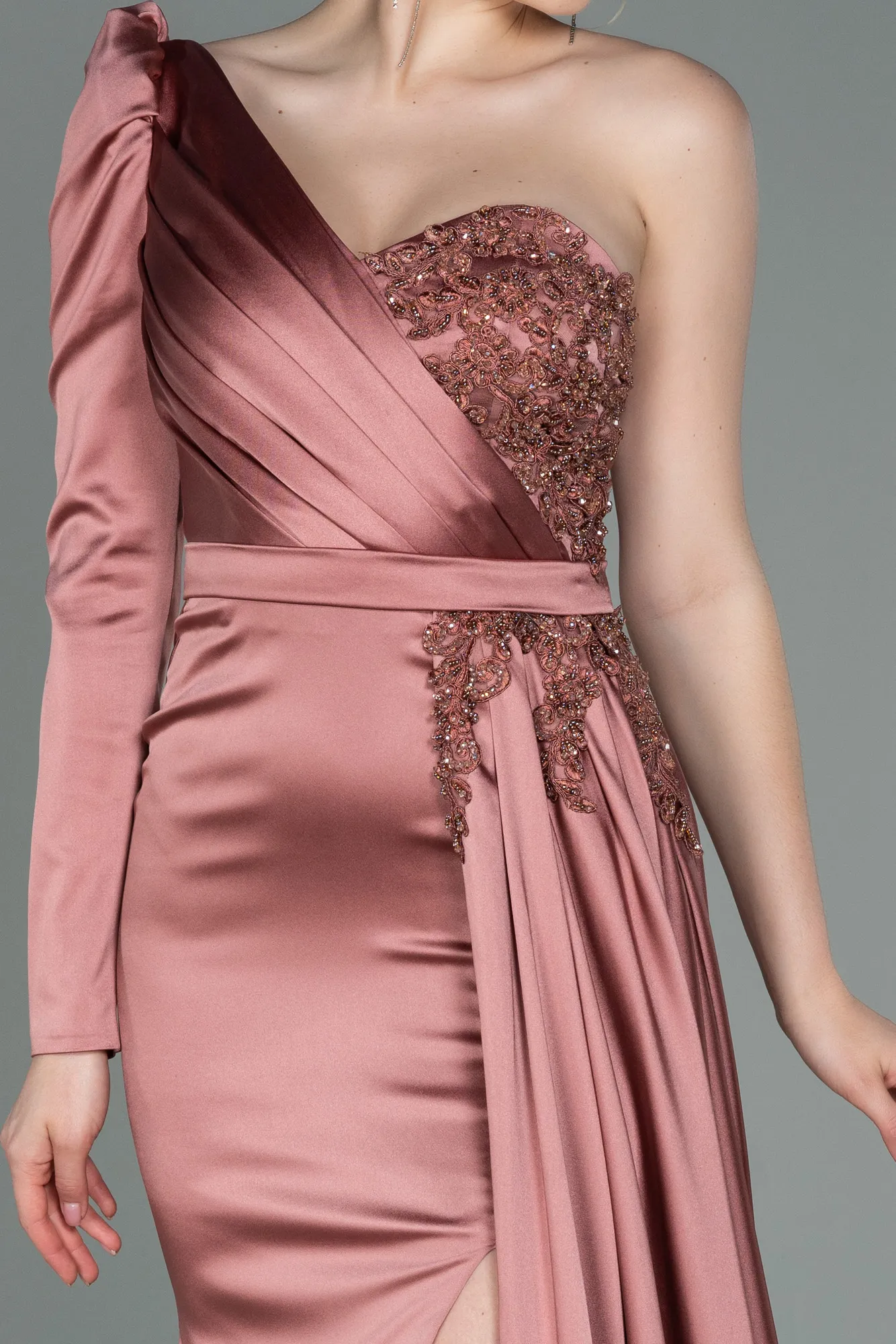 Onion Skin-Long Satin Evening Dress ABU2610