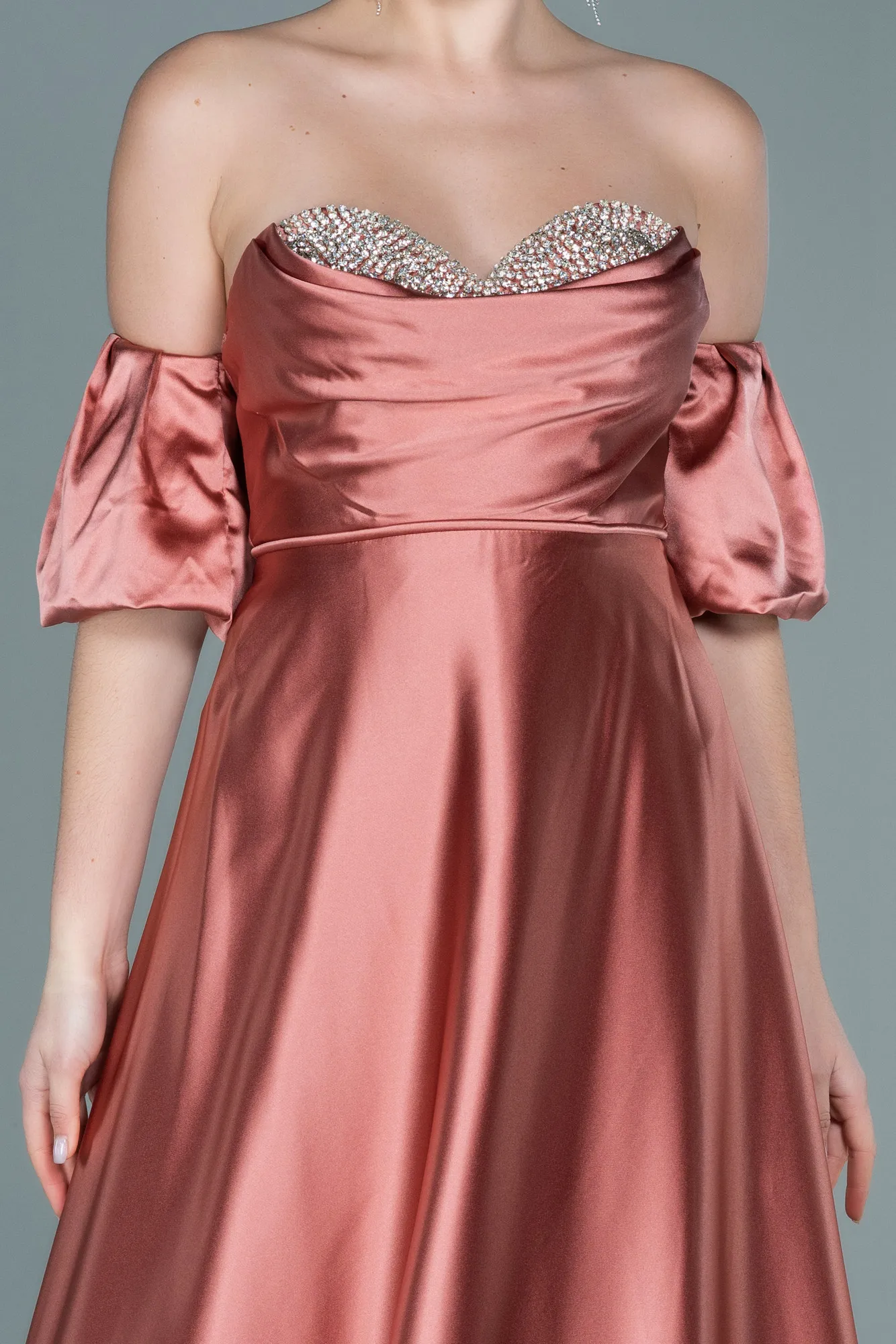 Onion Skin-Long Satin Evening Dress ABU2614