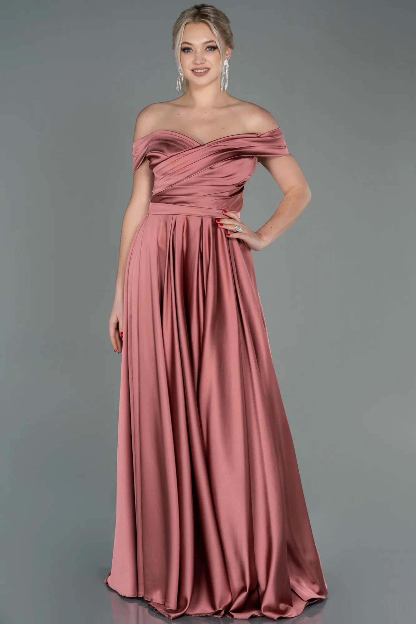 Onion Skin-Long Satin Evening Dress ABU2750