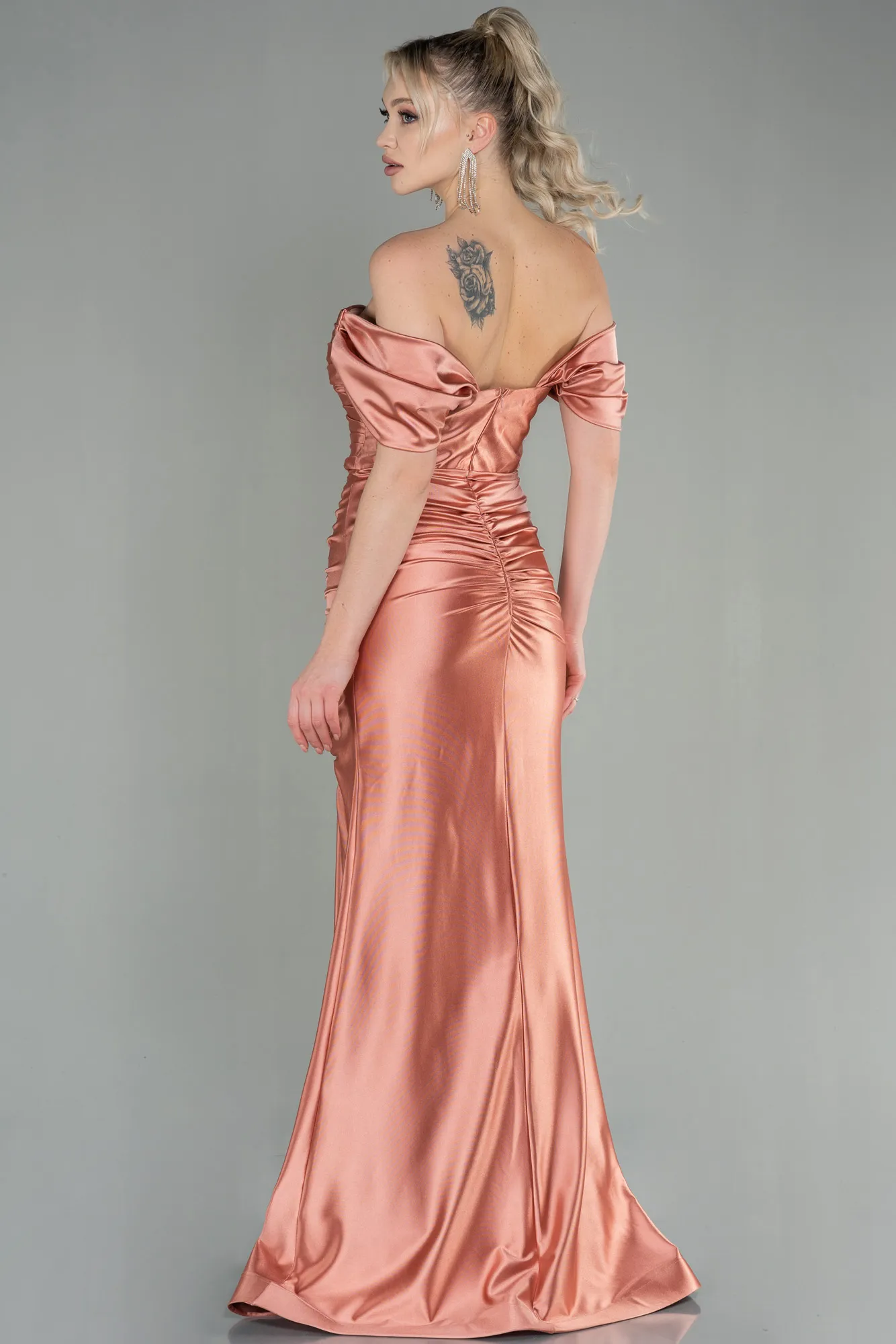 Onion Skin-Long Satin Evening Dress ABU2814