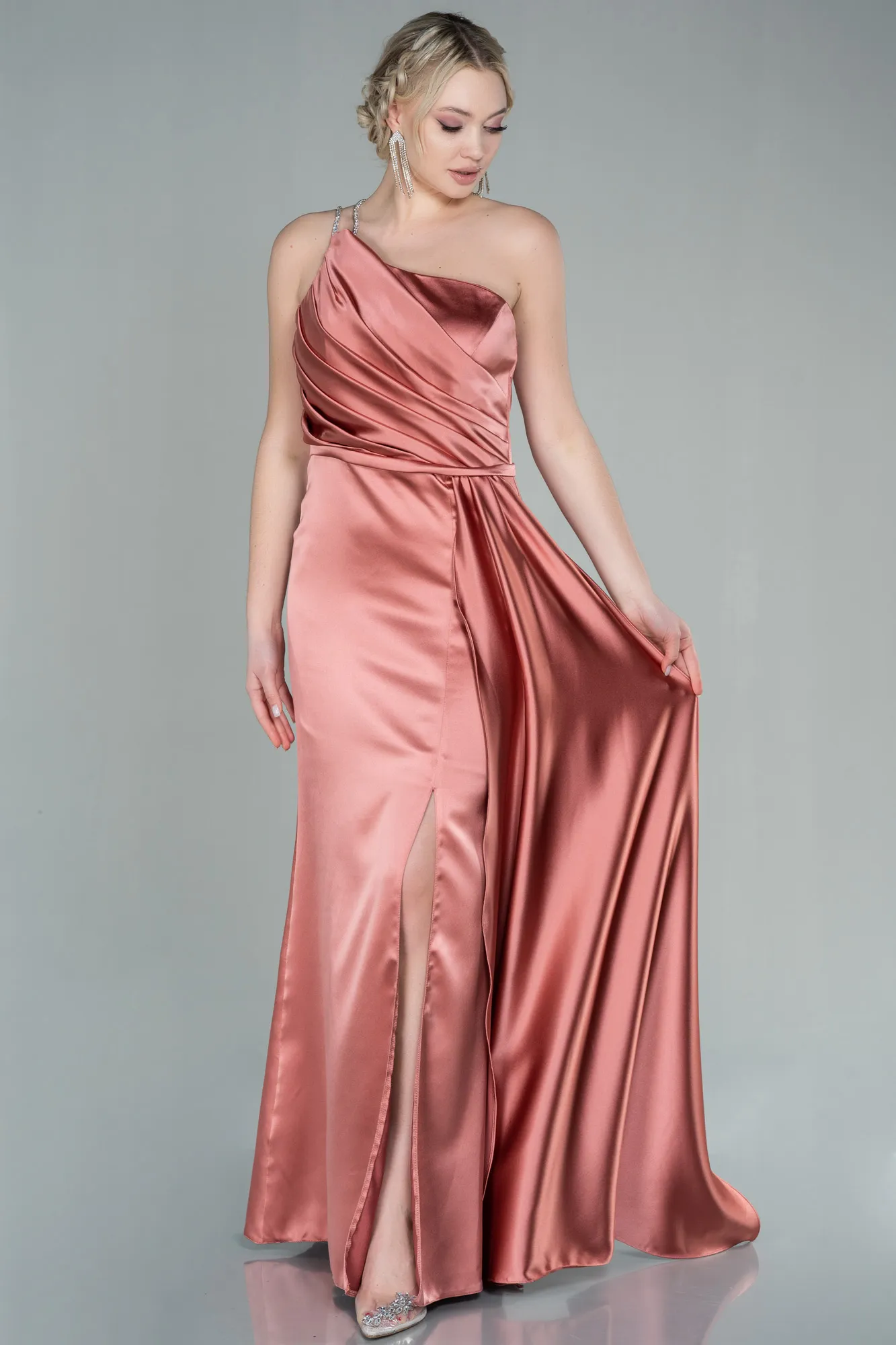 Onion Skin-Long Satin Evening Dress ABU2817