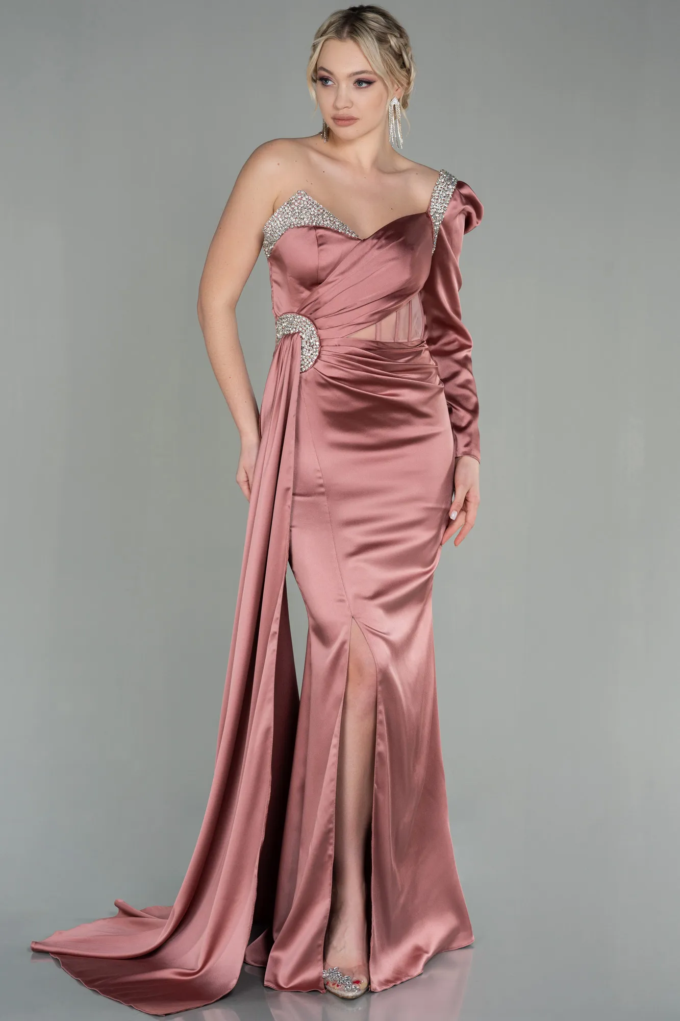 Onion Skin-Long Satin Evening Dress ABU2831