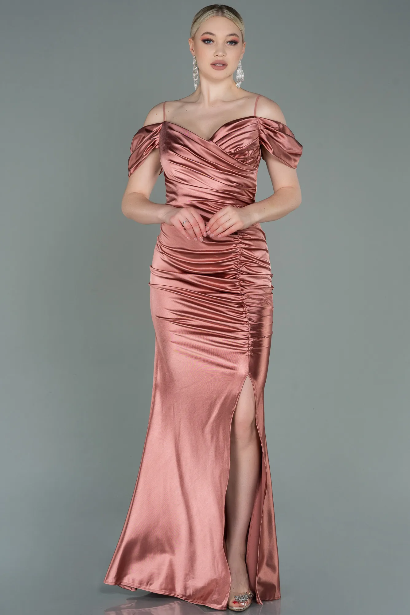 Onion Skin-Long Satin Evening Dress ABU3139