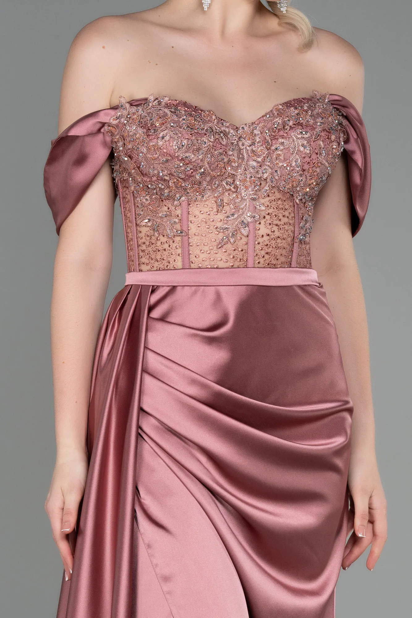 Onion Skin-Long Satin Evening Dress ABU3446