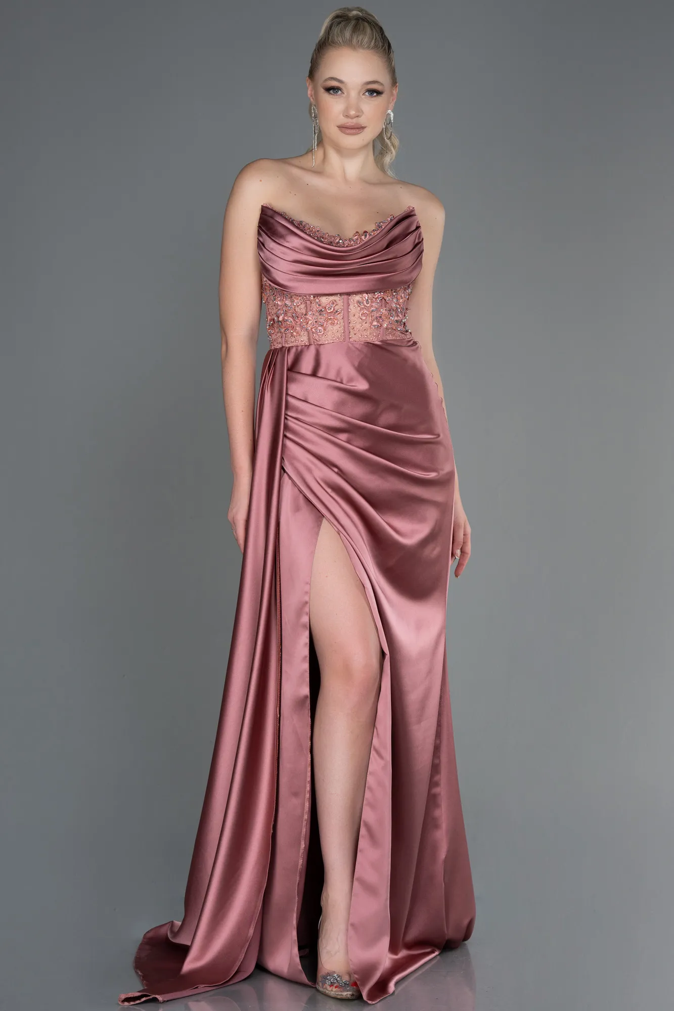 Onion Skin-Long Satin Evening Dress ABU3447