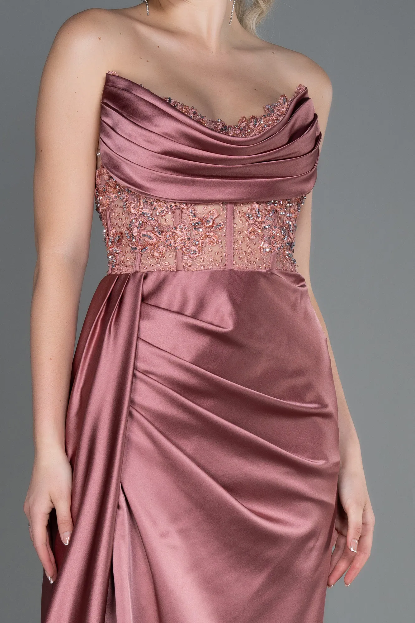 Onion Skin-Long Satin Evening Dress ABU3447