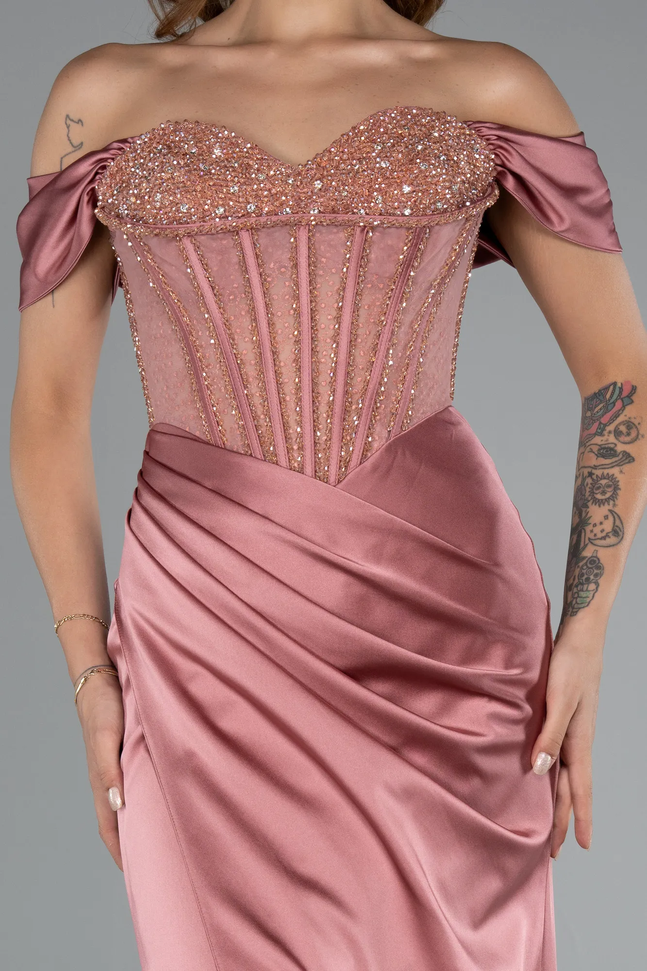 Onion Skin-Long Satin Evening Dress ABU5130