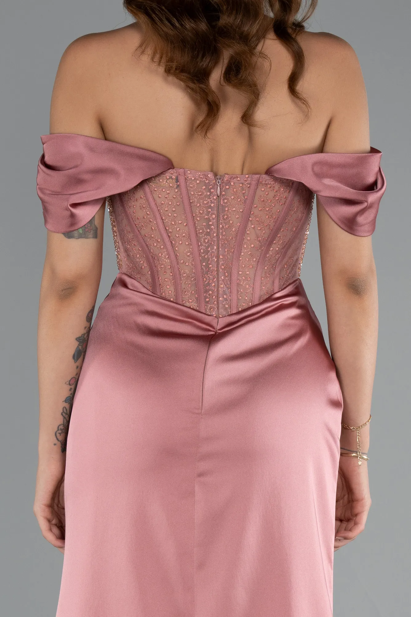 Onion Skin-Long Satin Evening Dress ABU5130