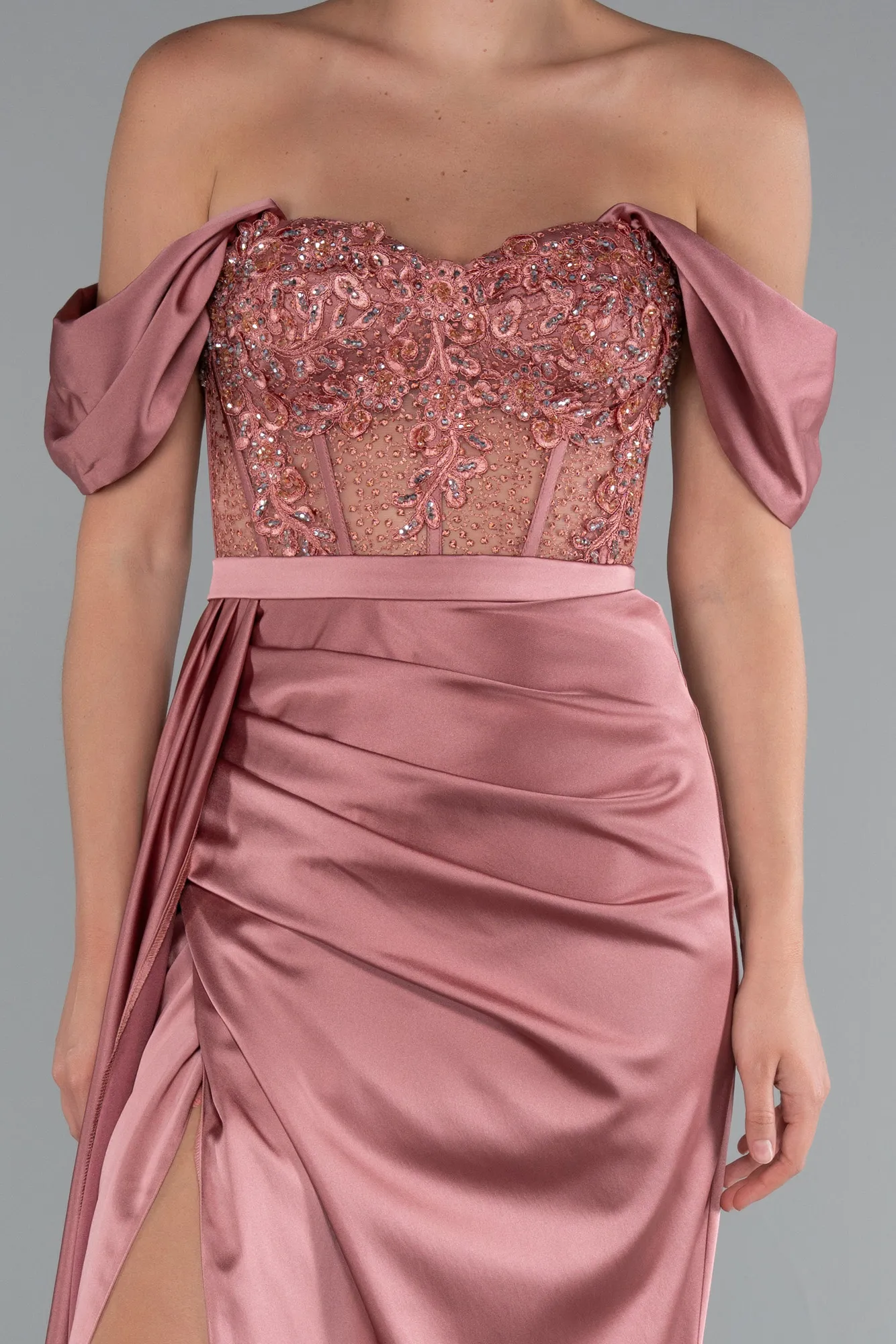 Onion Skin-Long Satin Evening Dress ABU5520