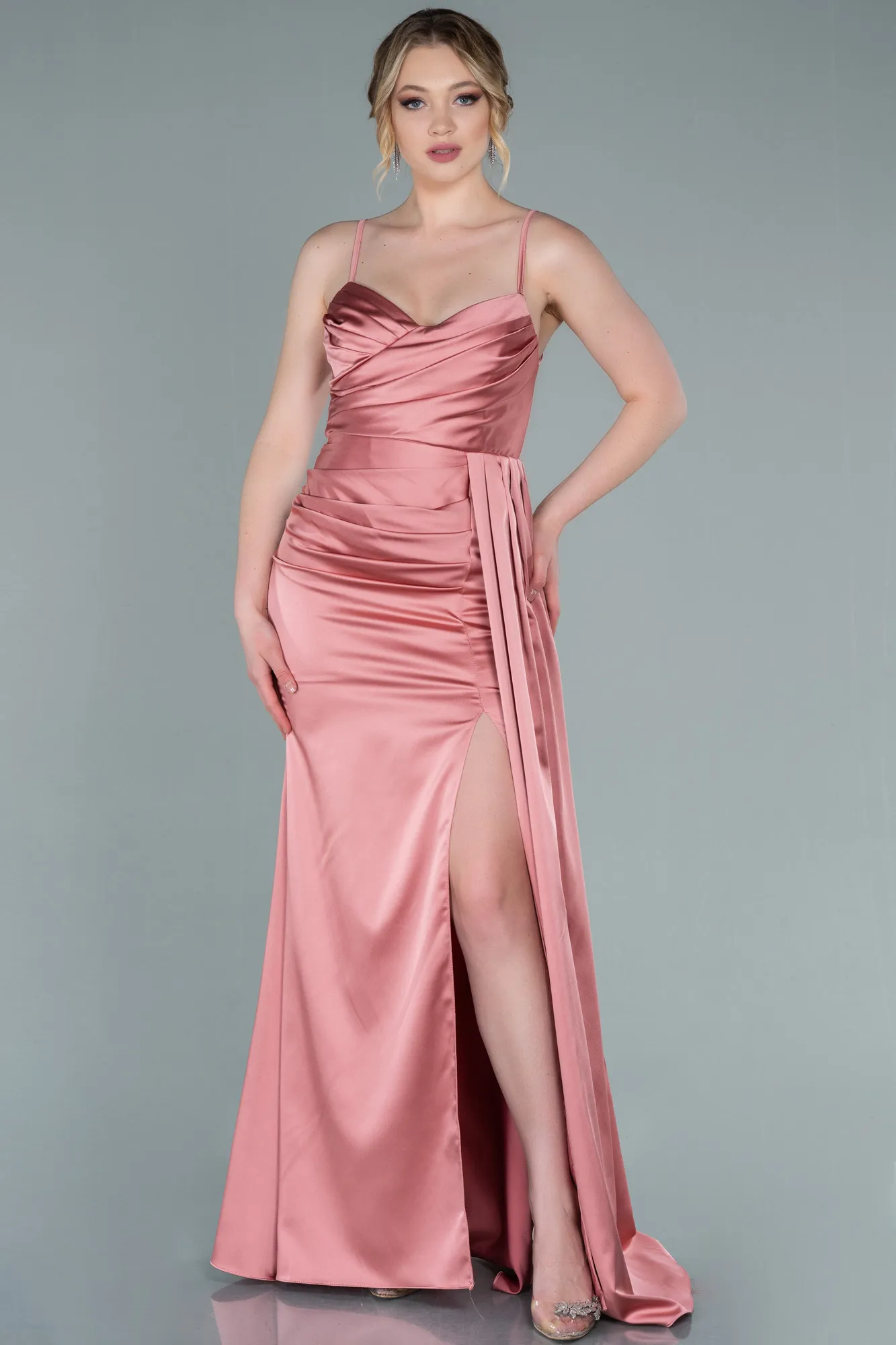 Onion Skin-Long Satin Mermaid Evening Dress ABU1894
