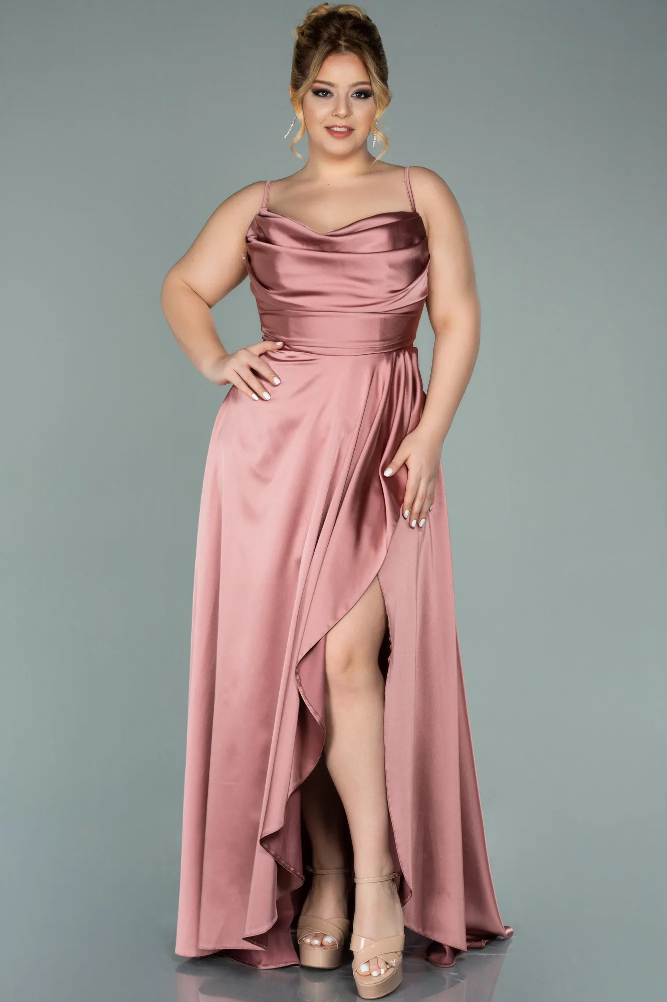 Onion Skin-Long Satin Plus Size Evening Dress ABU2011