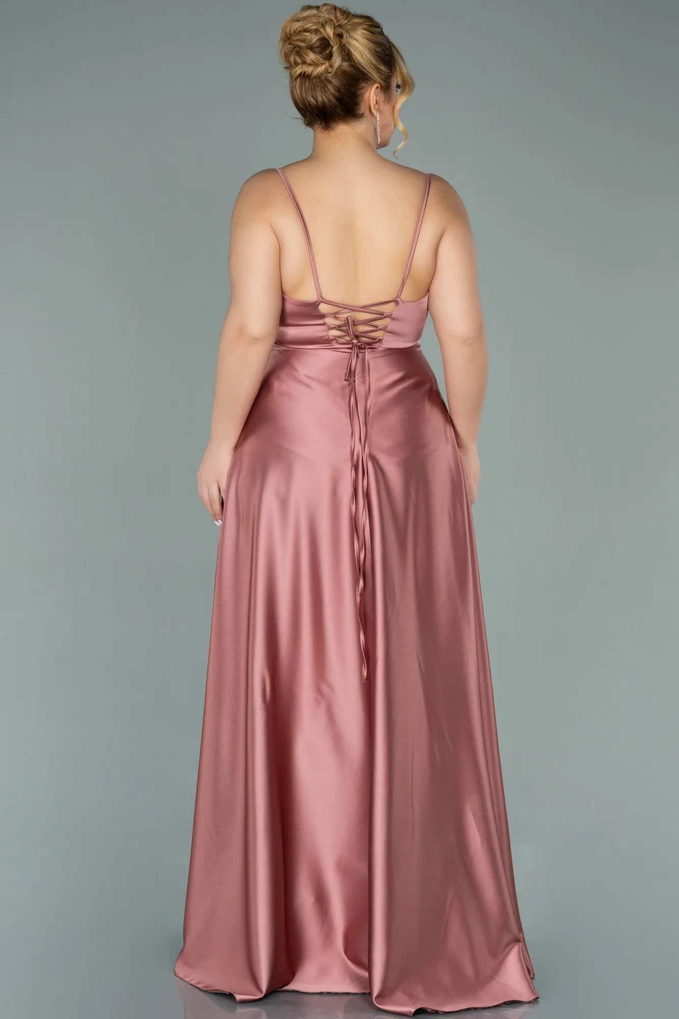 Onion Skin-Long Satin Plus Size Evening Dress ABU2011
