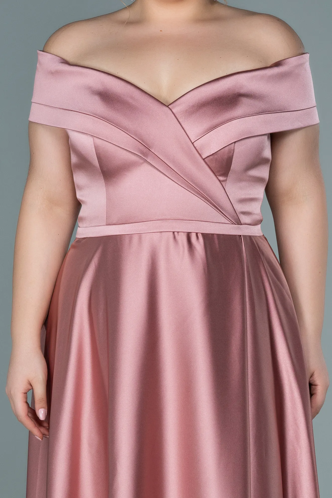 Onion Skin-Long Satin Plus Size Evening Dress ABU2355