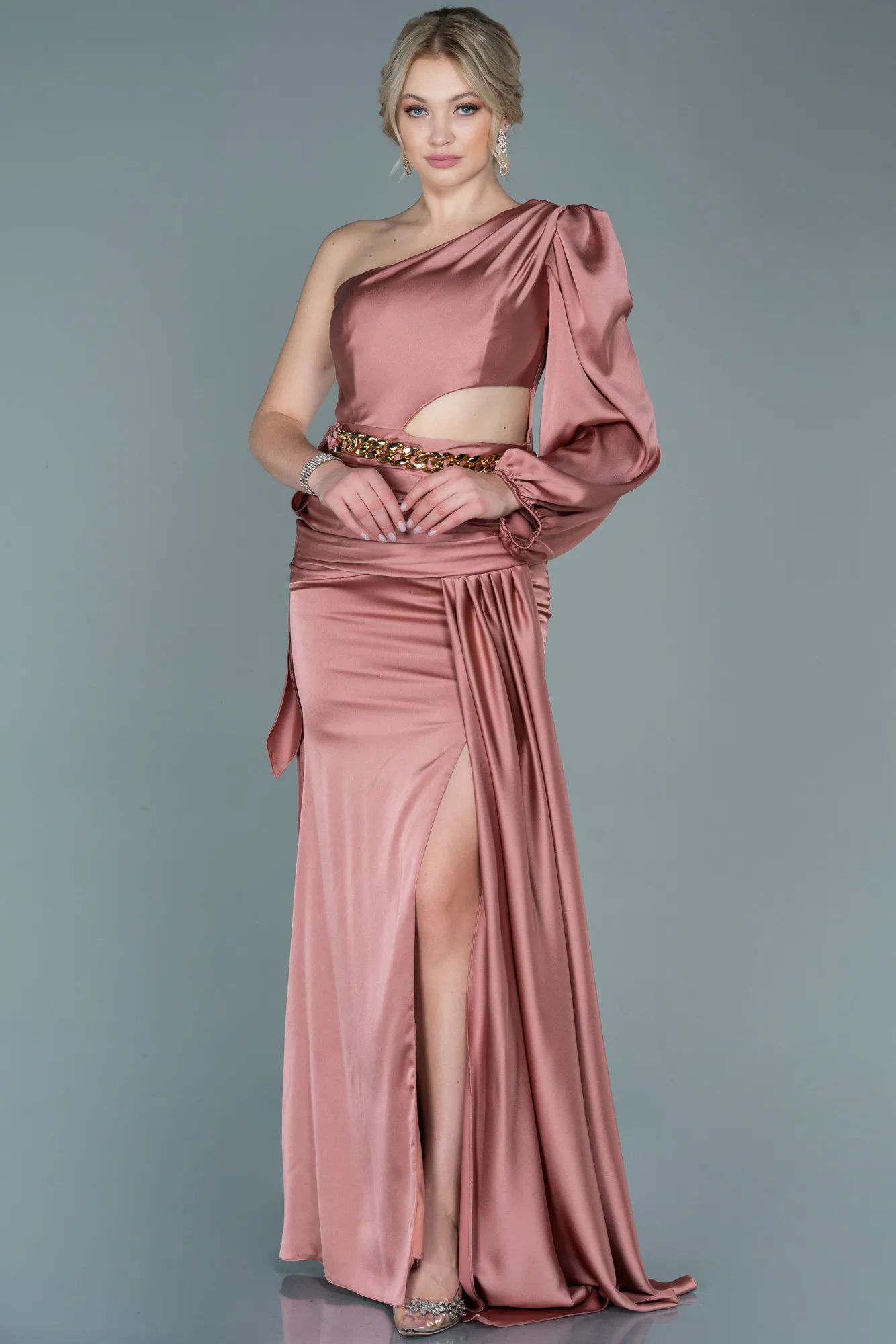 Onion Skin-Long Satin Prom Gown ABU2625