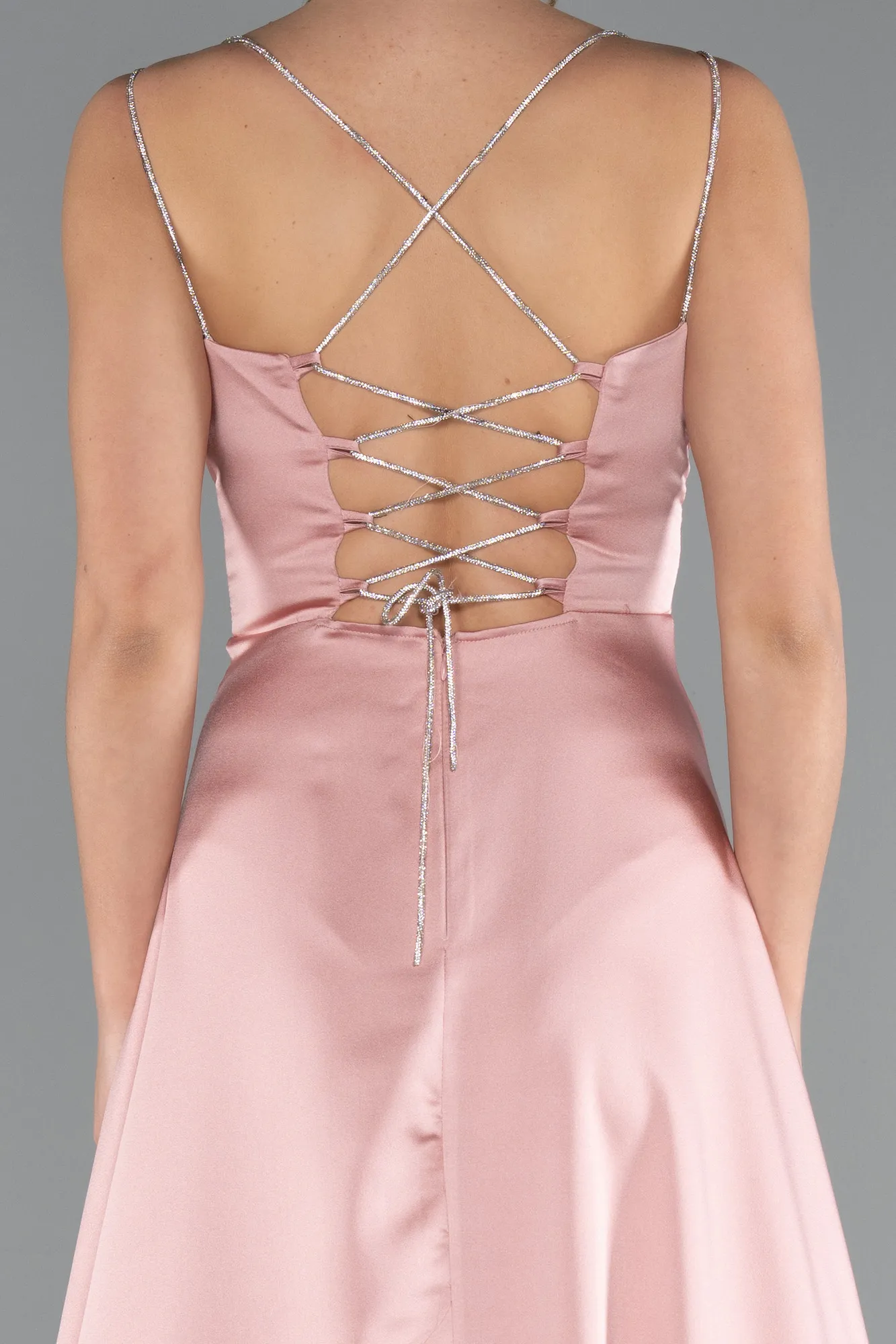 Onion Skin-Low Cut Back Long Satin Prom Dress ABU4702