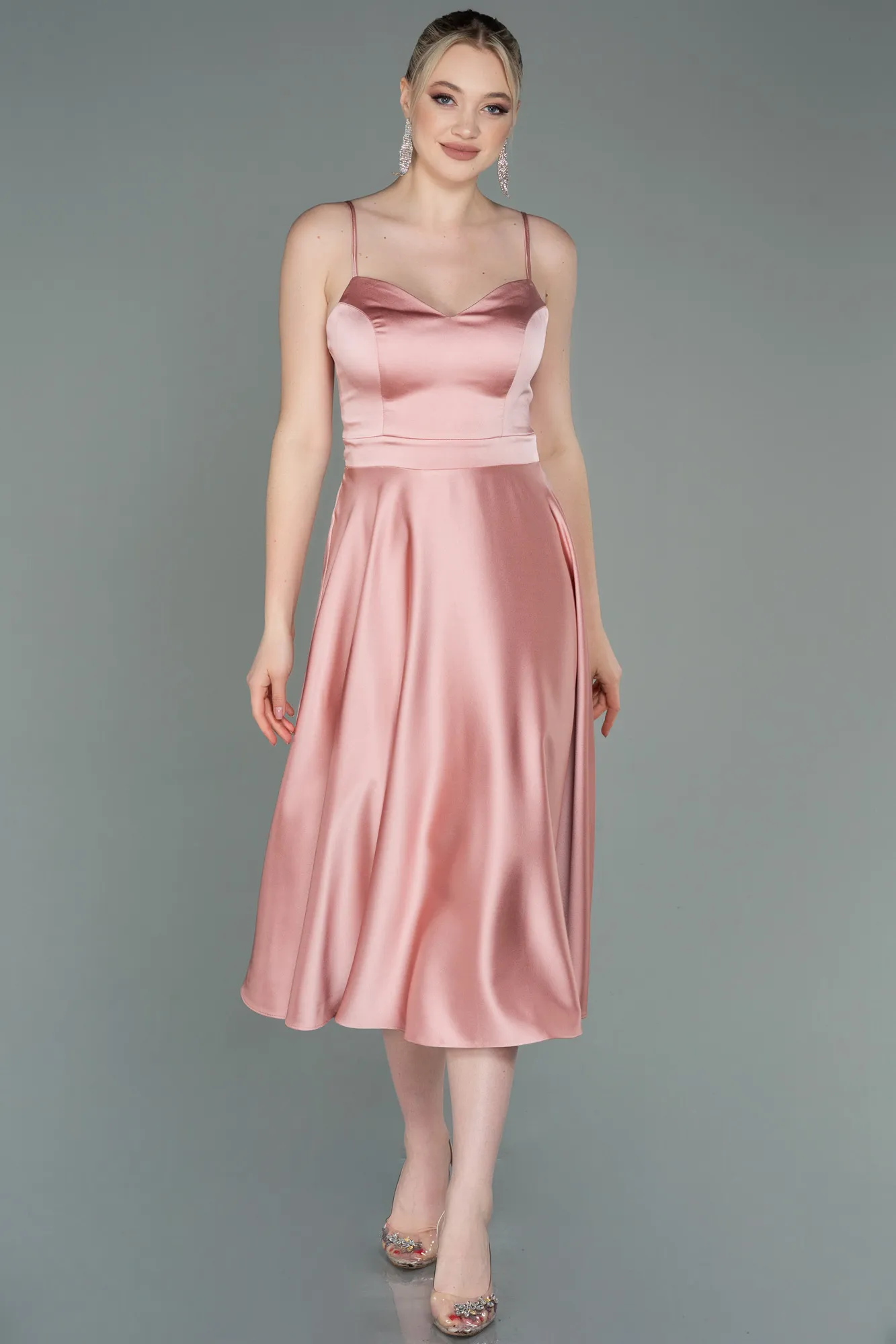 Onion Skin-Midi Satin Prom Gown ABK1791