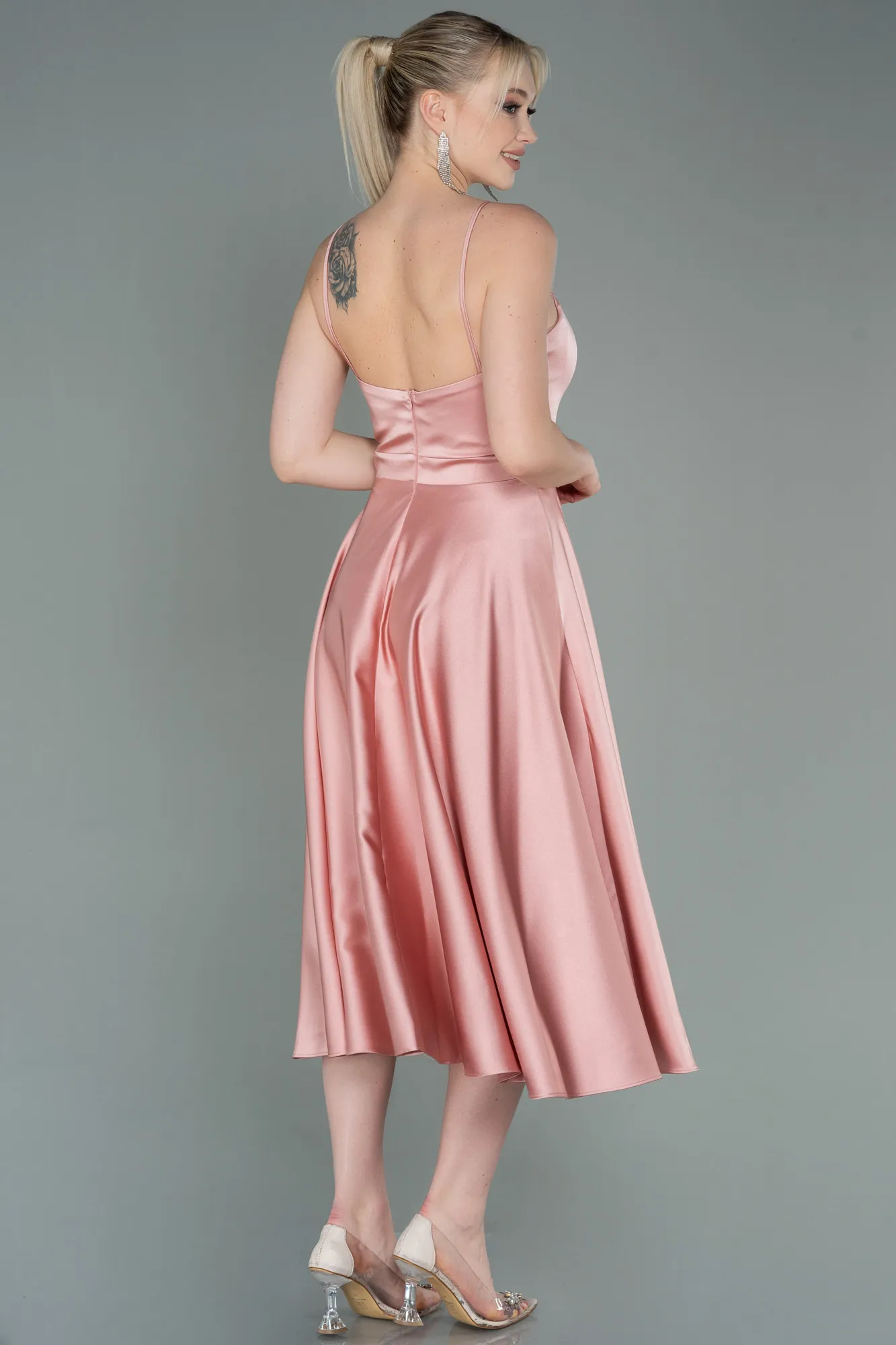 Onion Skin-Midi Satin Prom Gown ABK1791