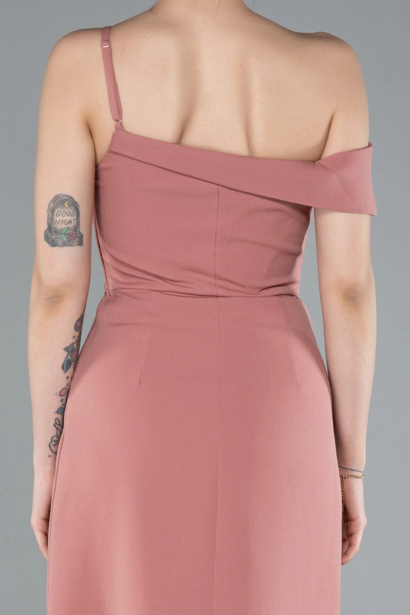 Onion Skin-One Shoulder Slit Midi Cocktail Dress ABK2293