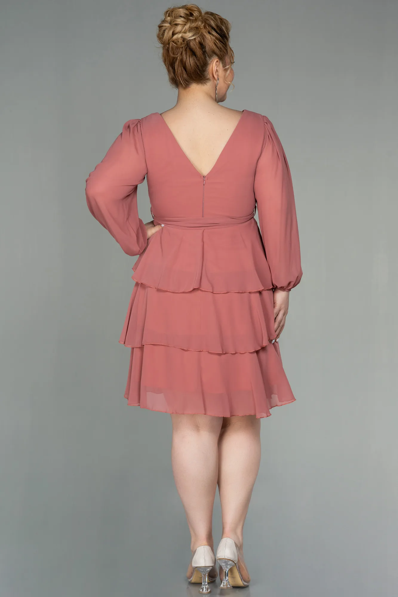 Onion Skin-Short Chiffon Oversized Evening Dress ABK1002