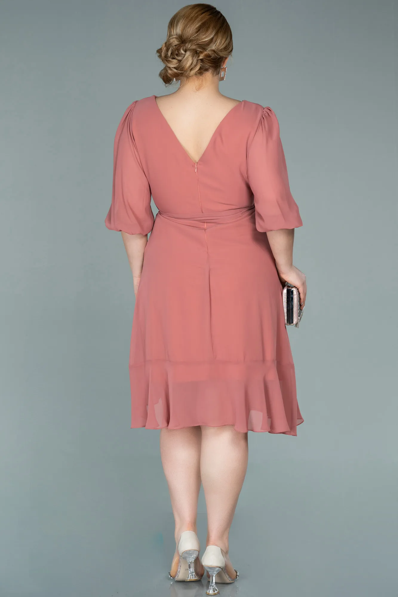 Onion Skin-Short Chiffon Oversized Evening Dress ABK1340