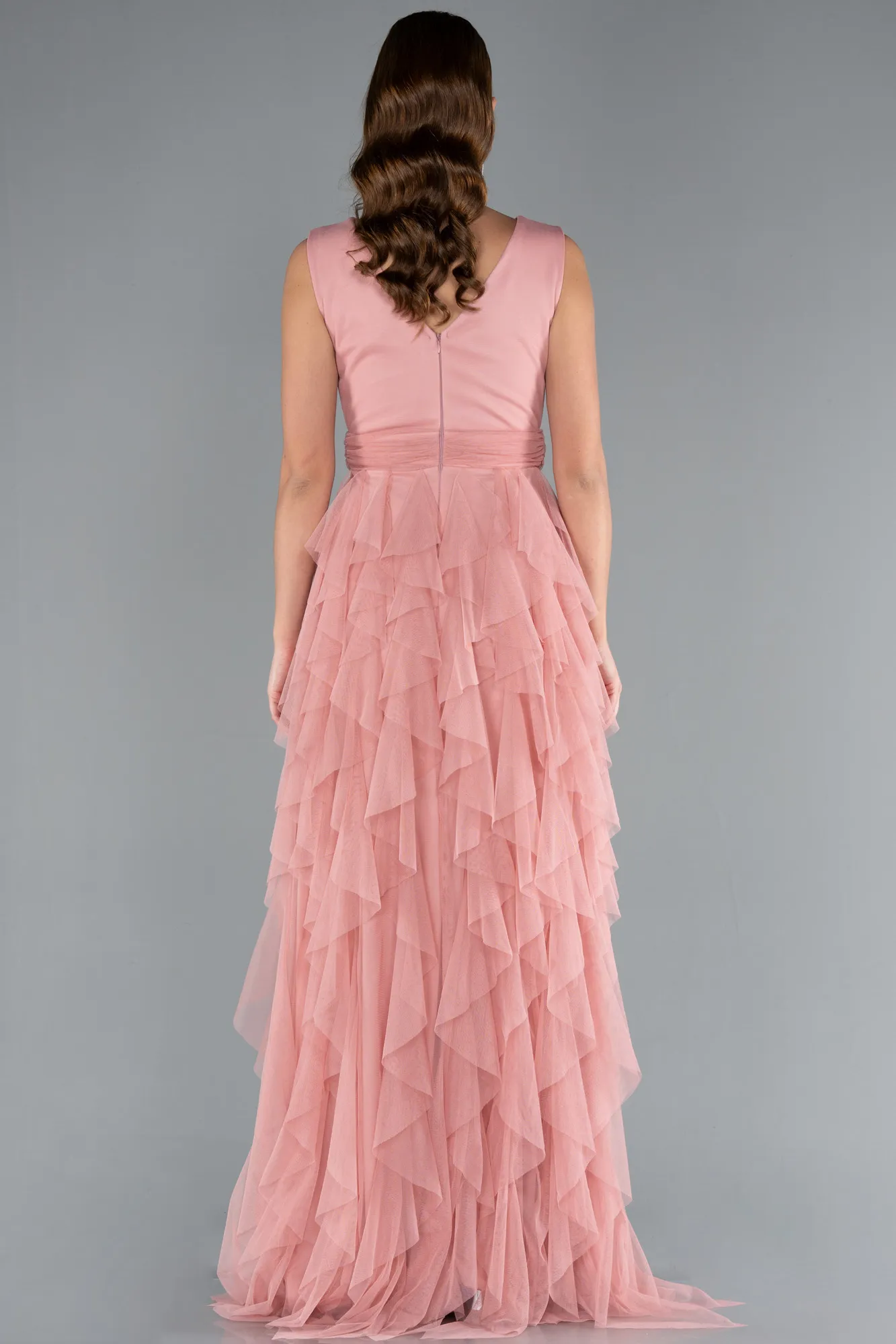 Onion Skin-V Neck Layered Tulle Long Prom Dress ABU4723