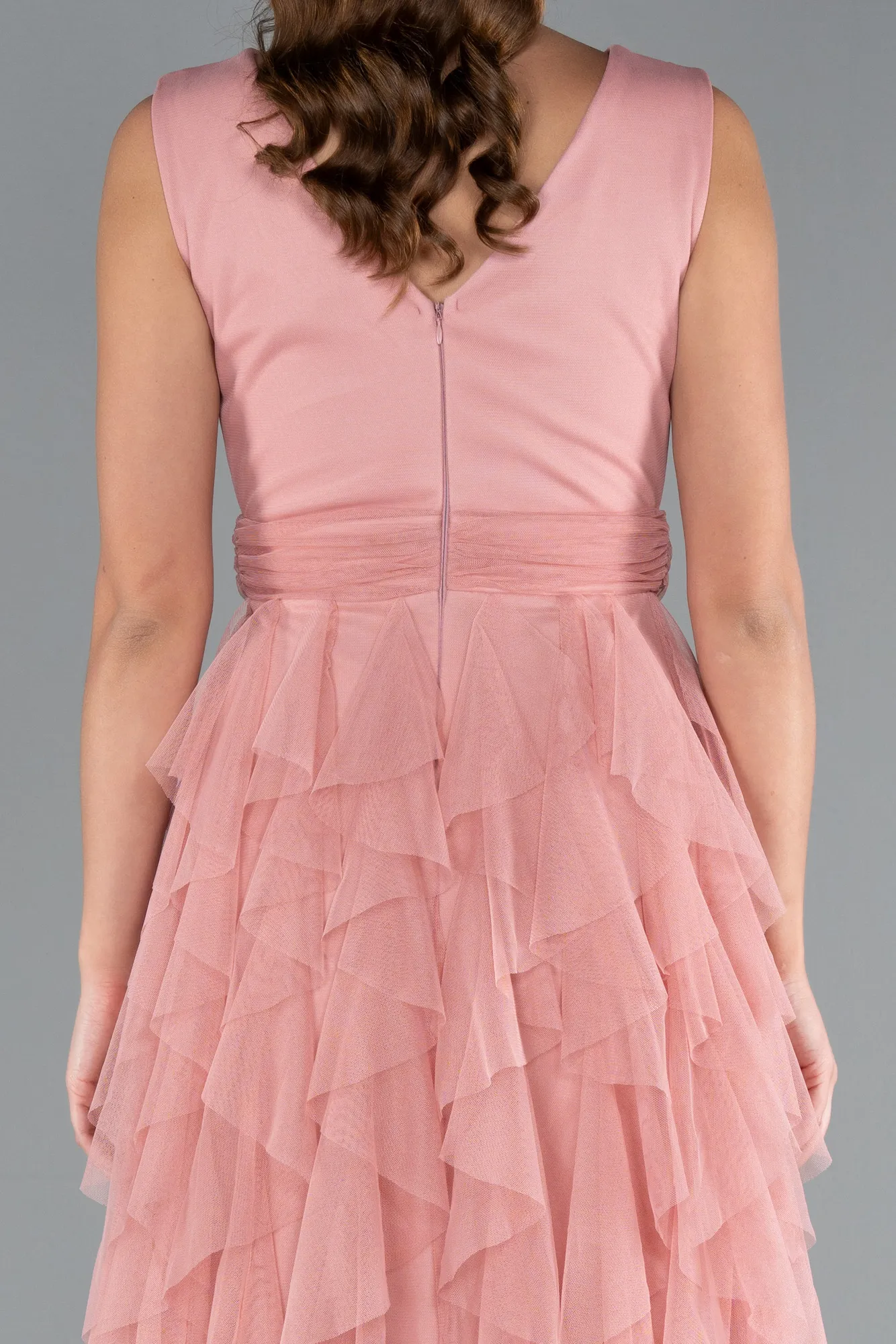 Onion Skin-V Neck Layered Tulle Long Prom Dress ABU4723