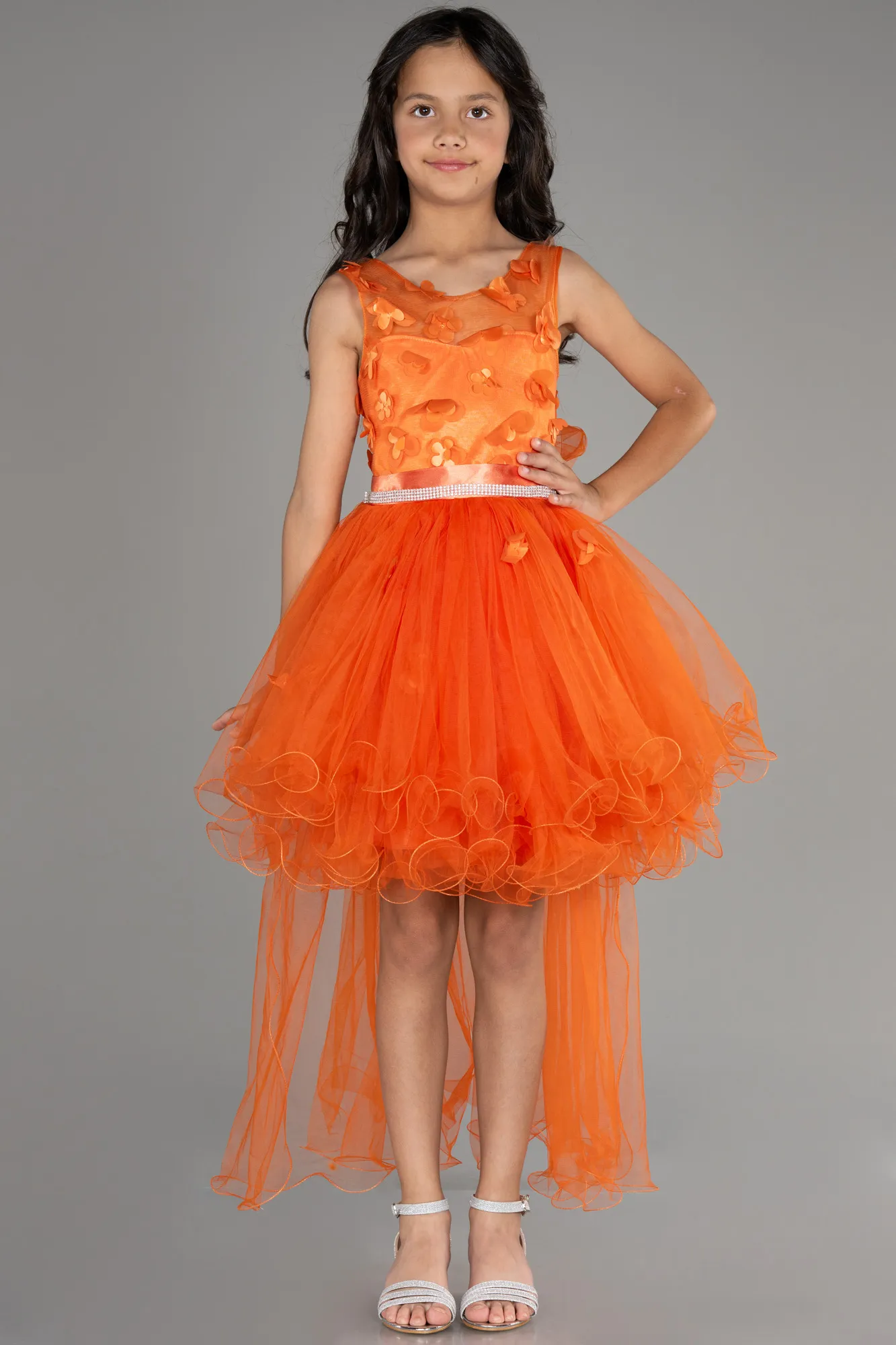 Orange-Front Short Back Long Girl Dress ABO106