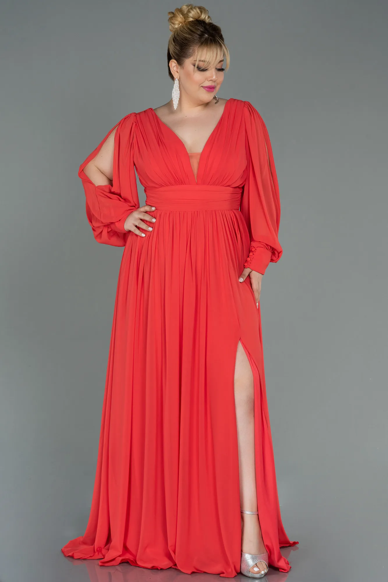 Orange-Long Chiffon Oversized Evening Dress ABU1988