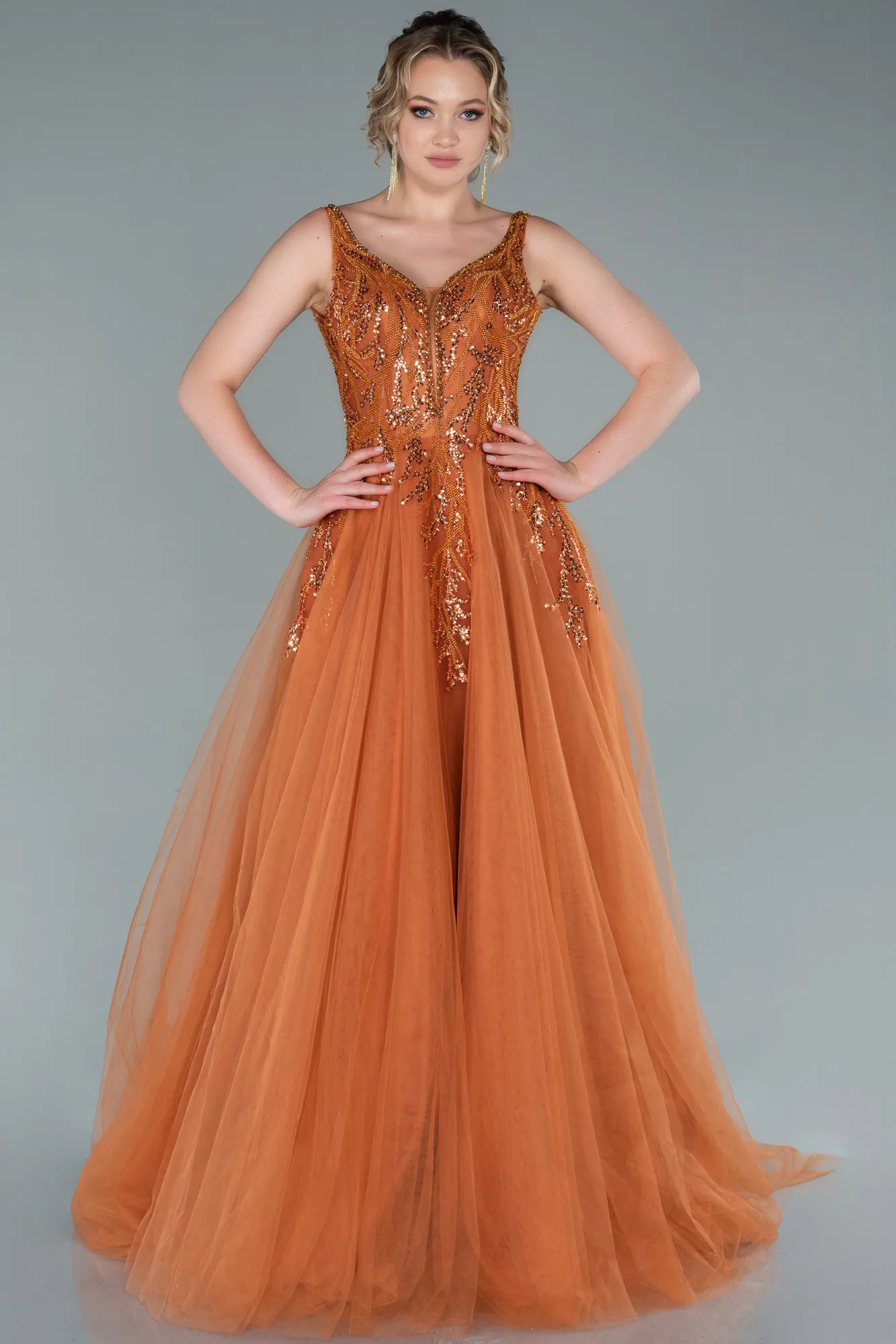 Orange-Long Evening Dress ABU2424
