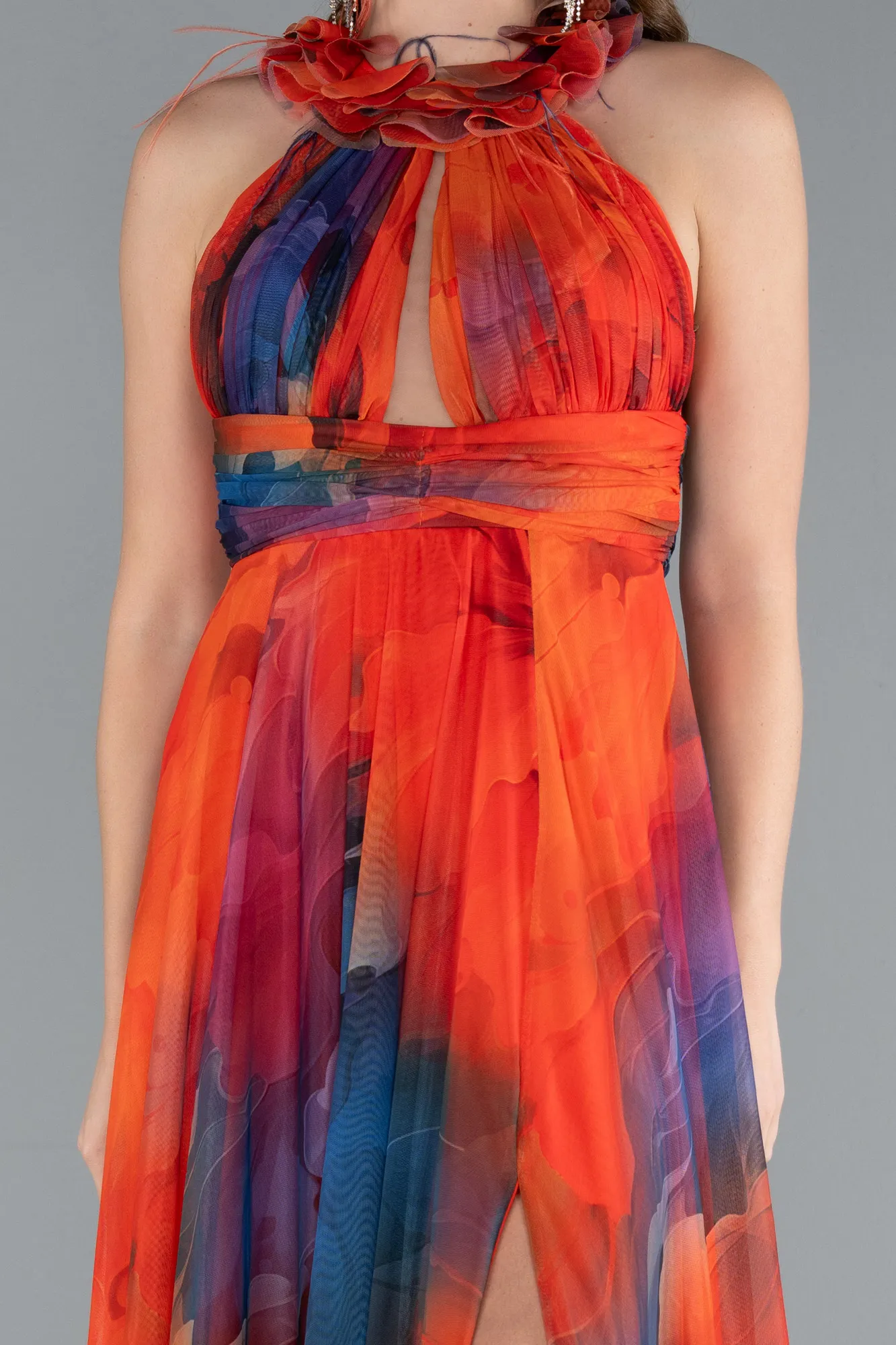 Orange-Long Evening Dress ABU4901