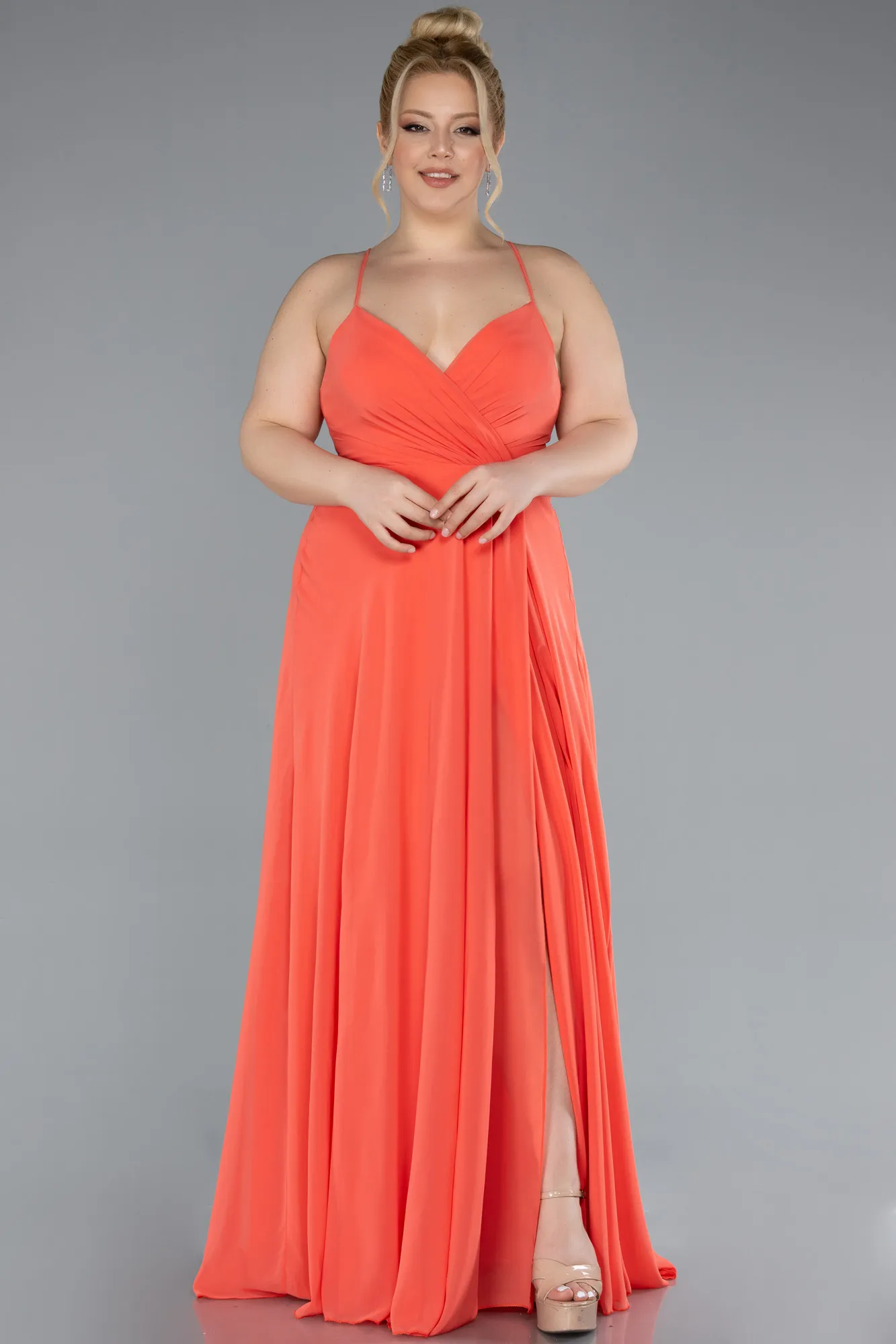 Orange-Long Plus Size Evening Dress ABU1324