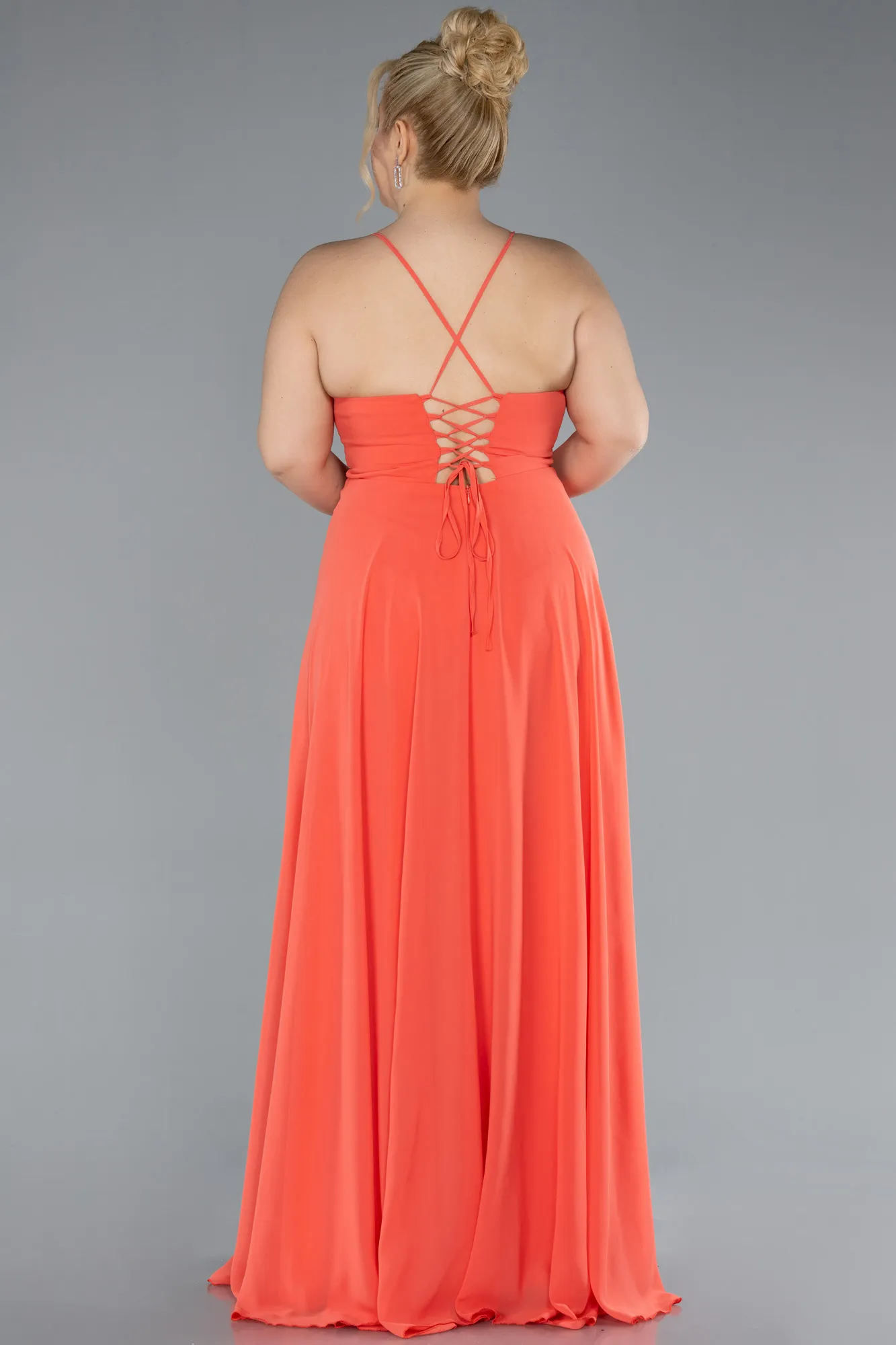 Orange-Long Plus Size Evening Dress ABU1324