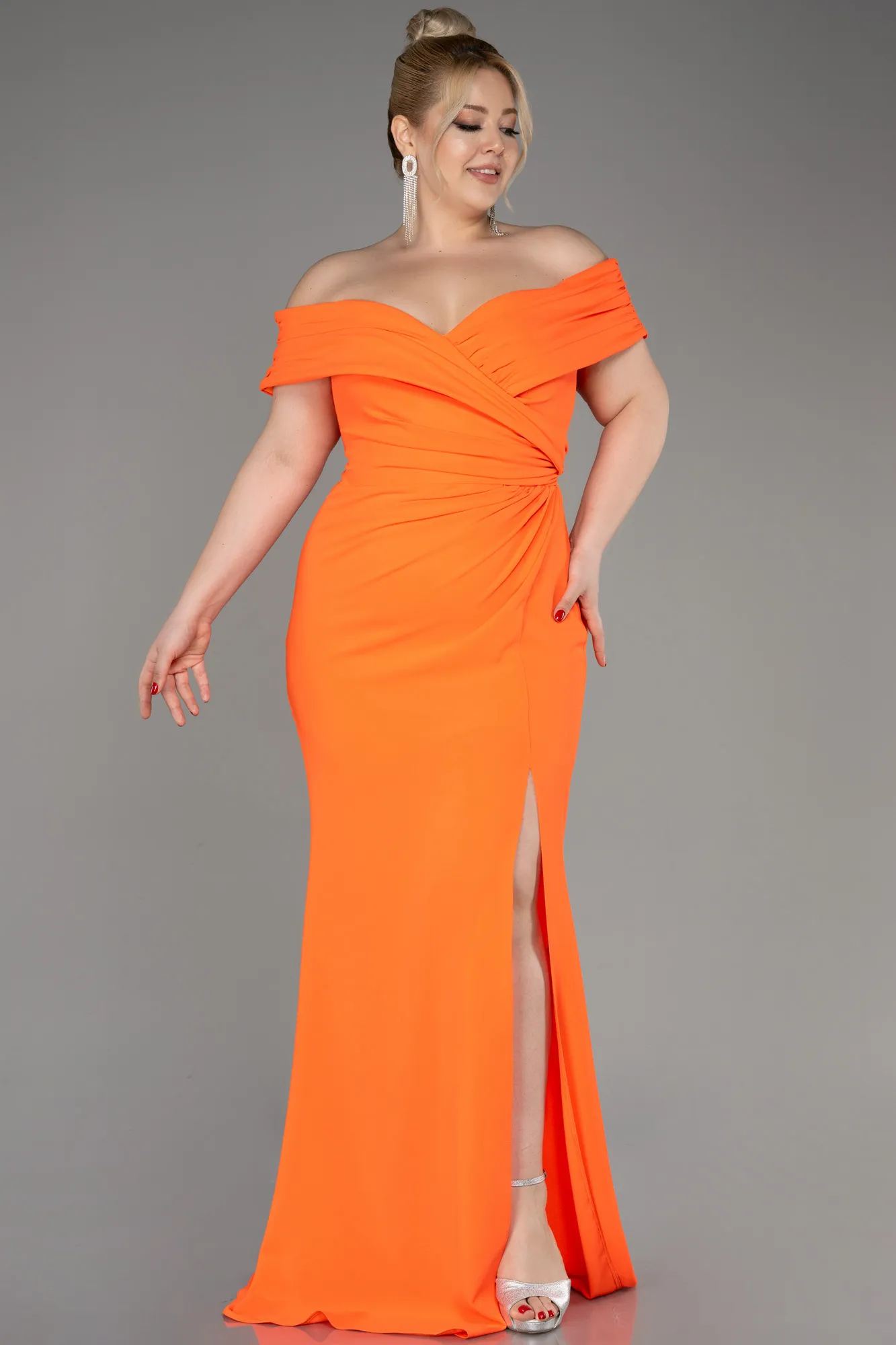 Orange-Long Plus Size Evening Dress ABU3172