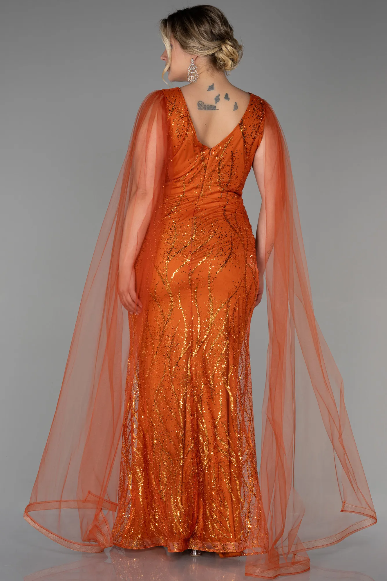 Orange-Long Plus Size Evening Dress ABU3286