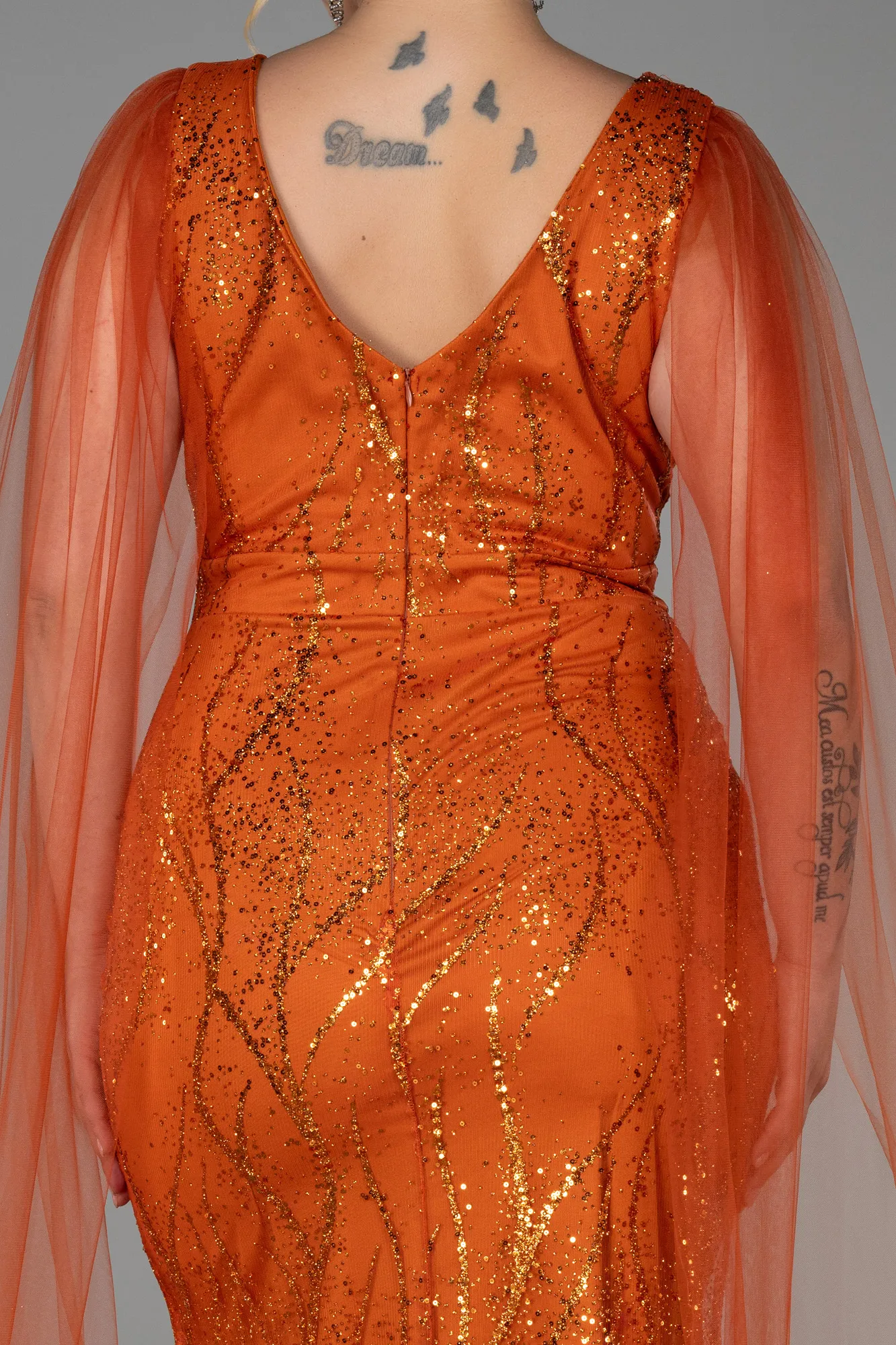 Orange-Long Plus Size Evening Dress ABU3286